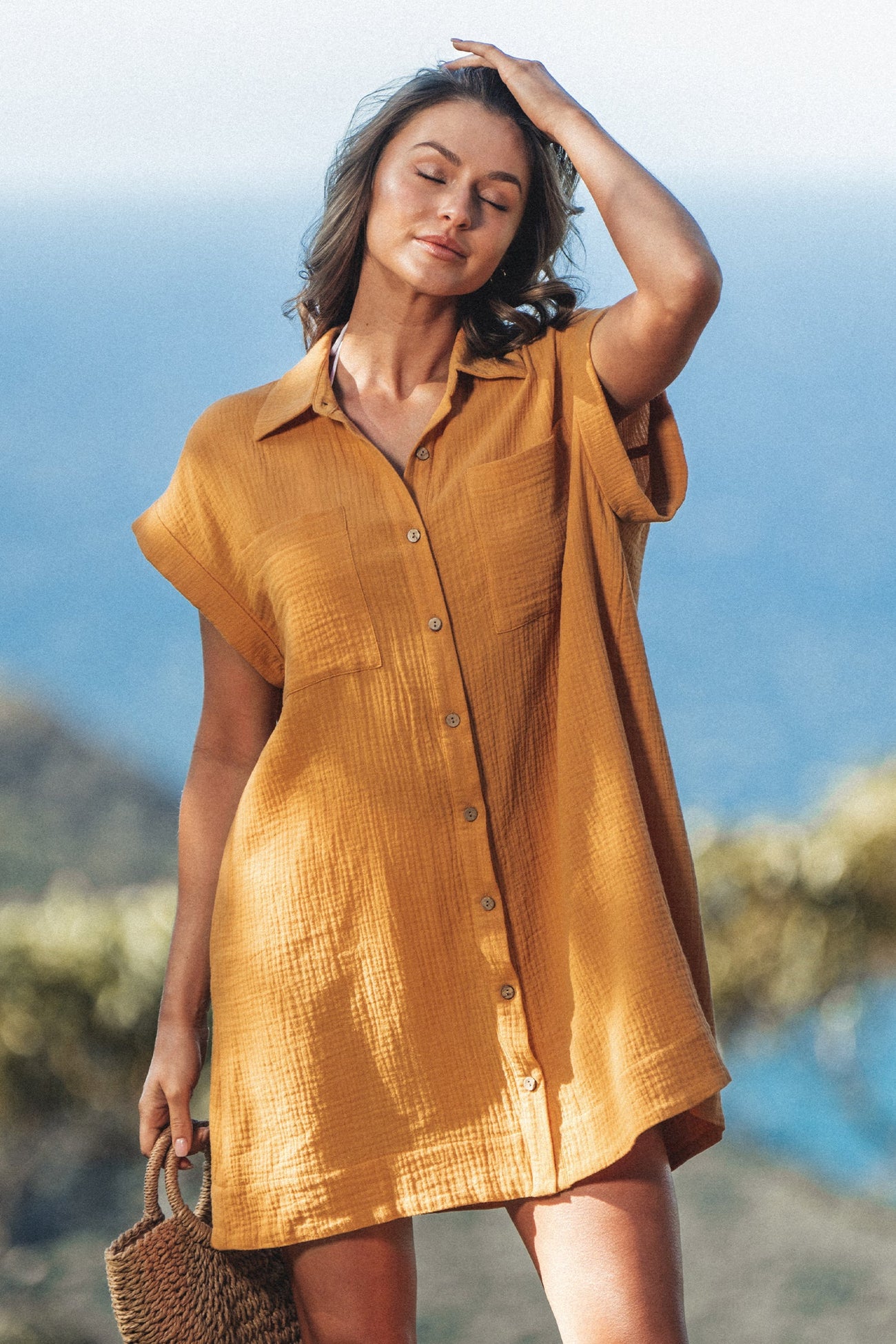 Seersucker Button-Front Shirt Dress