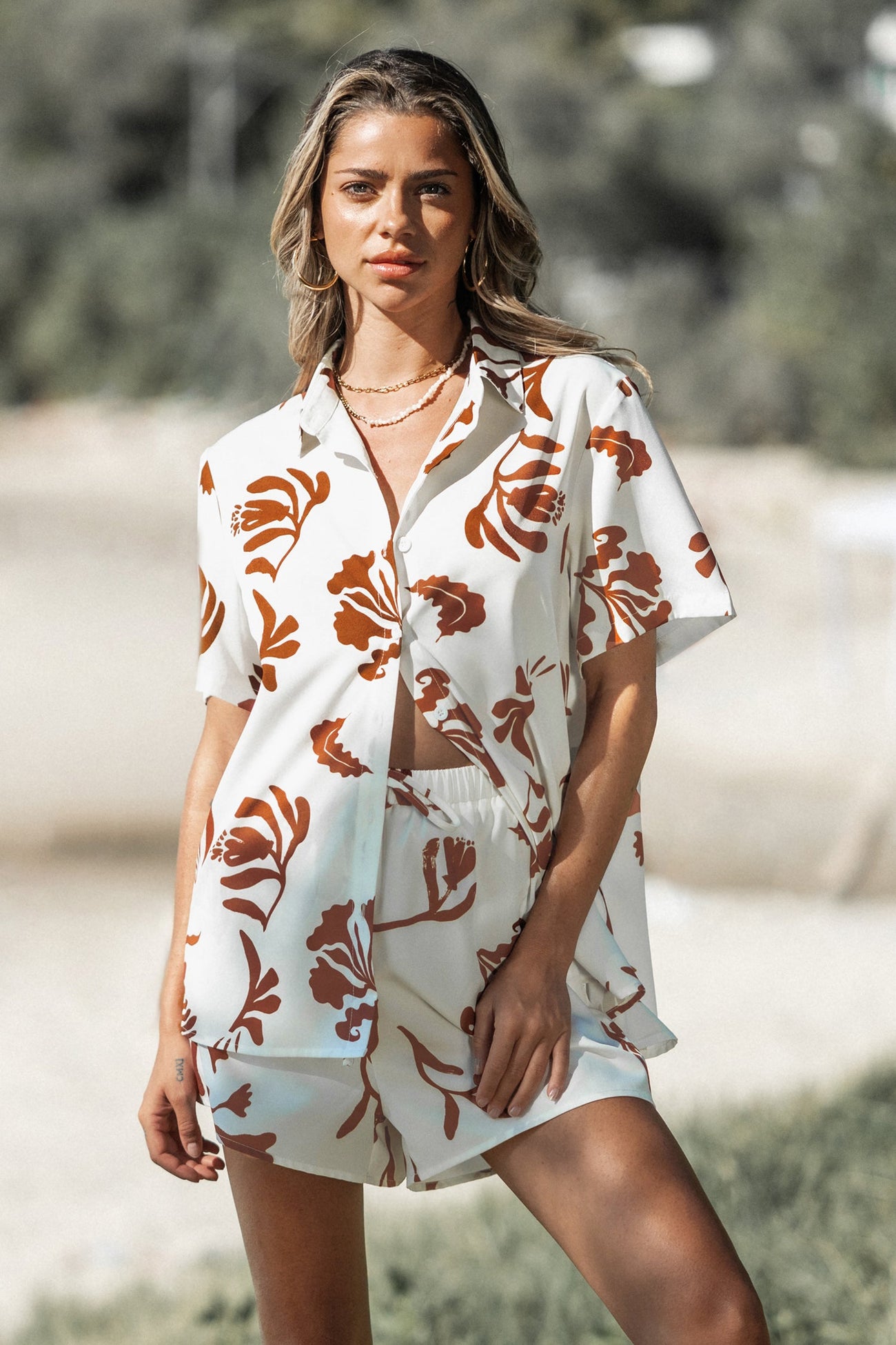 Tropical Print Buttoned Cover-Up Shirt