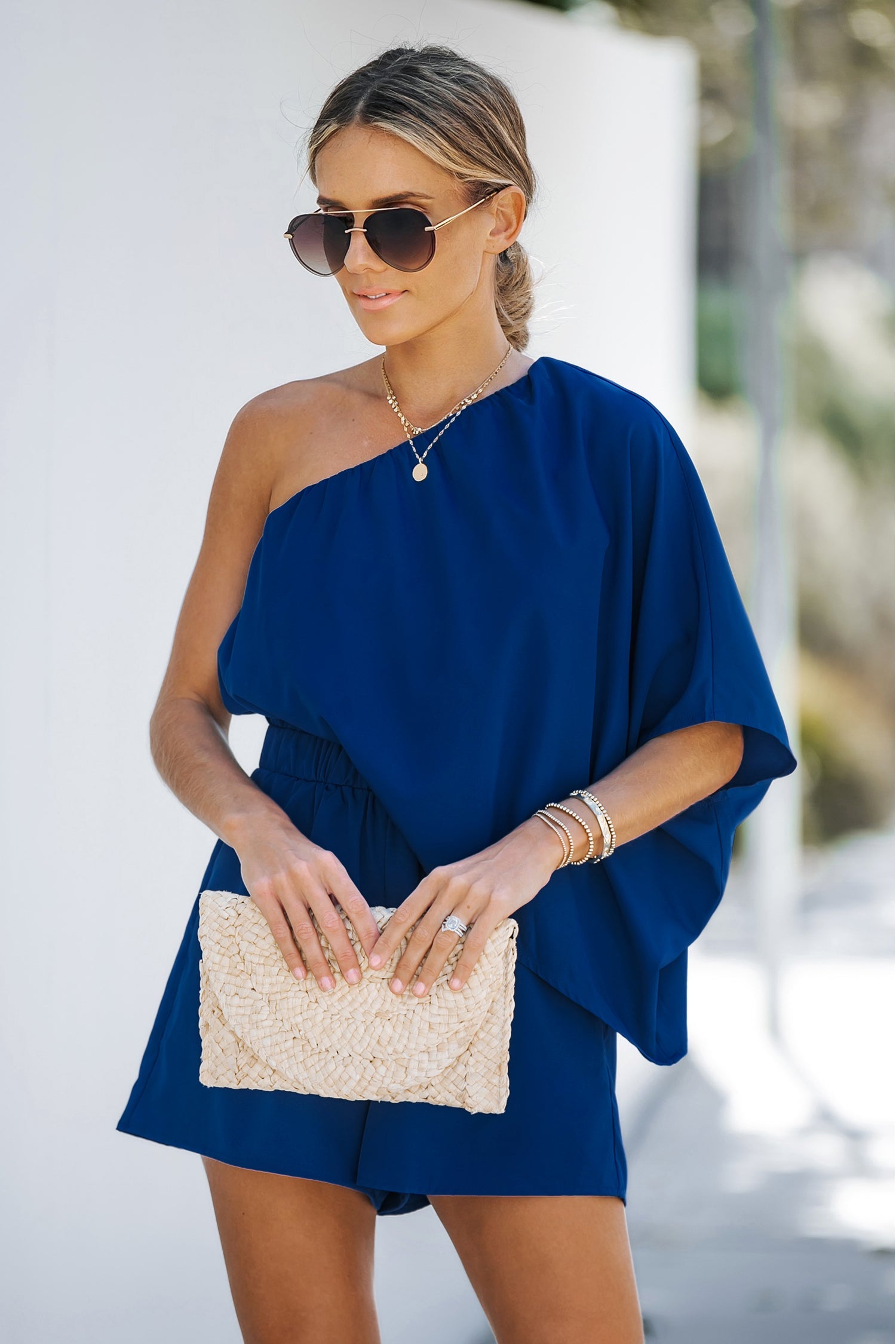 Royal Blue One Shoulder Romper