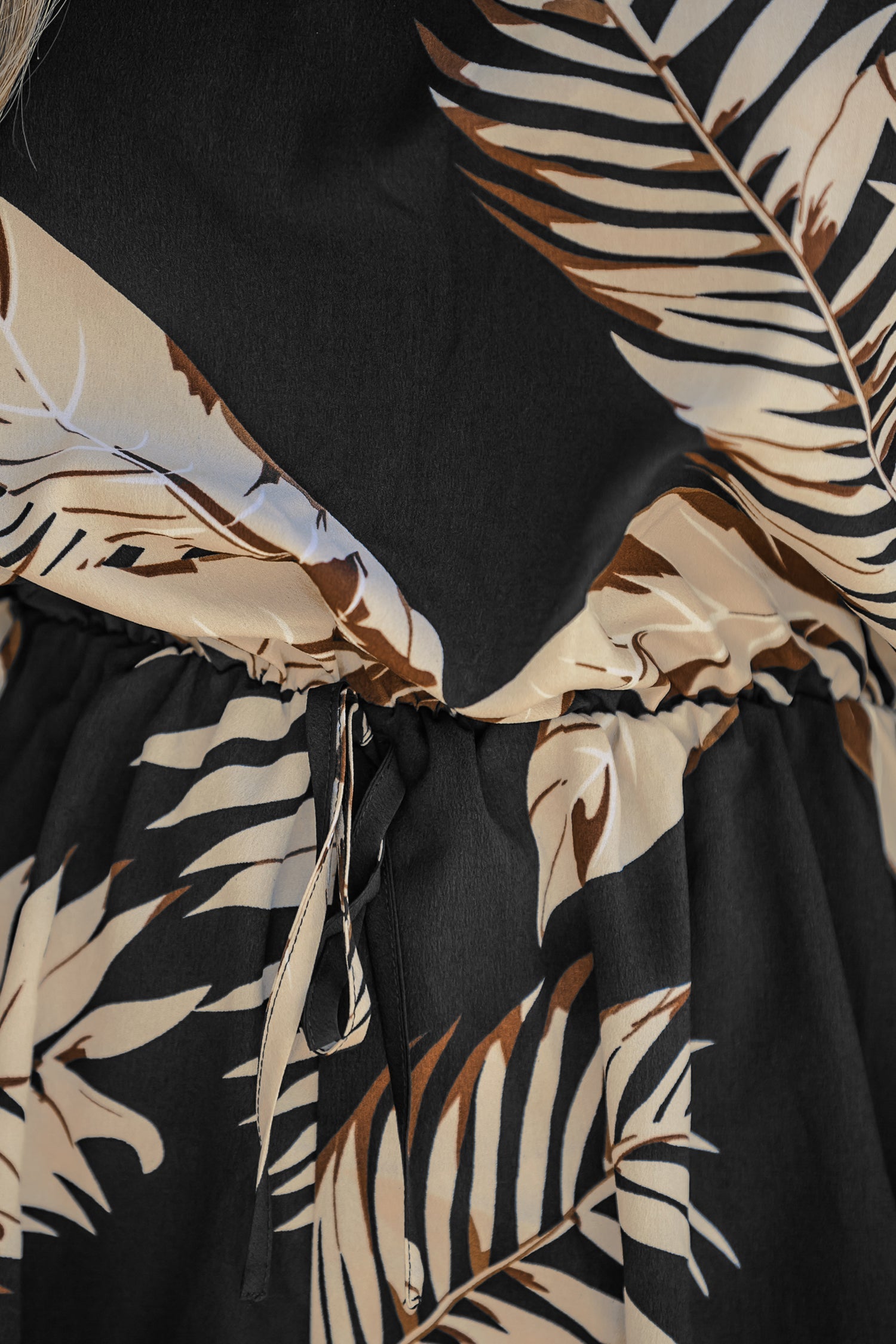 Tropical Leaf Print Drawstring Romper