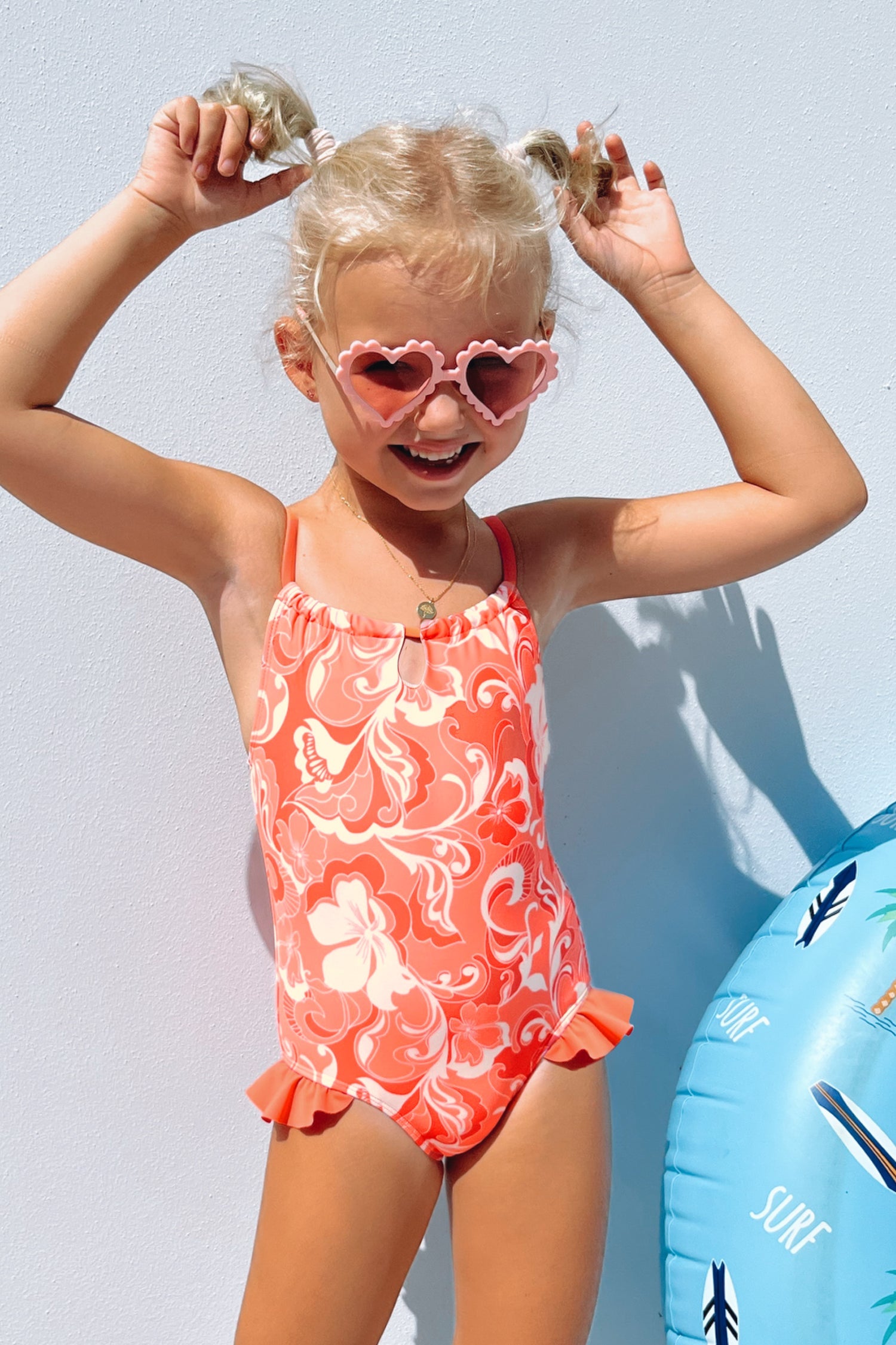 Girls Romantic Petals High Neck Cutout Ruffled One Piece Swimsuit
