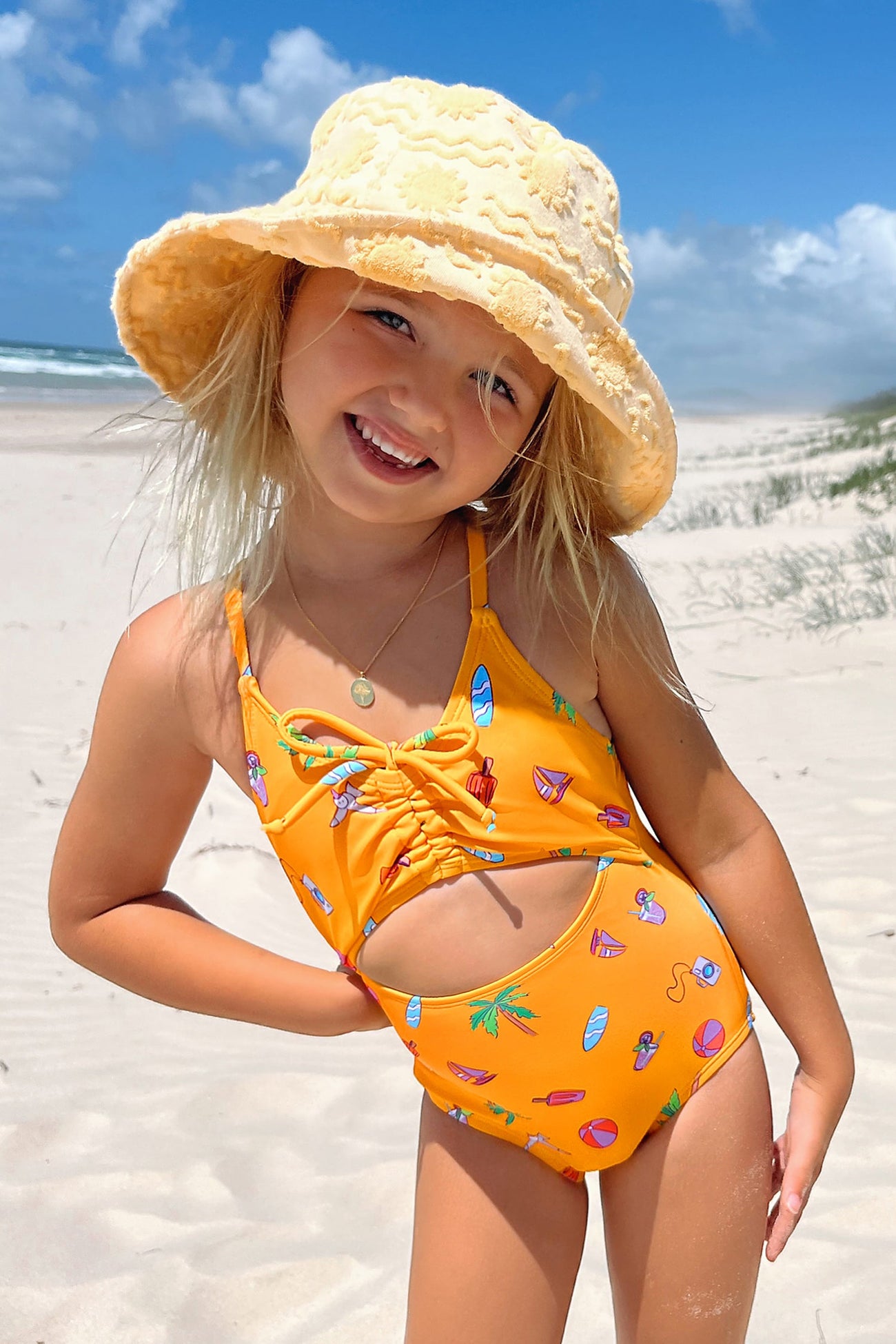 Girls Day At The Beach Conversational Print One Piece Swimsuit