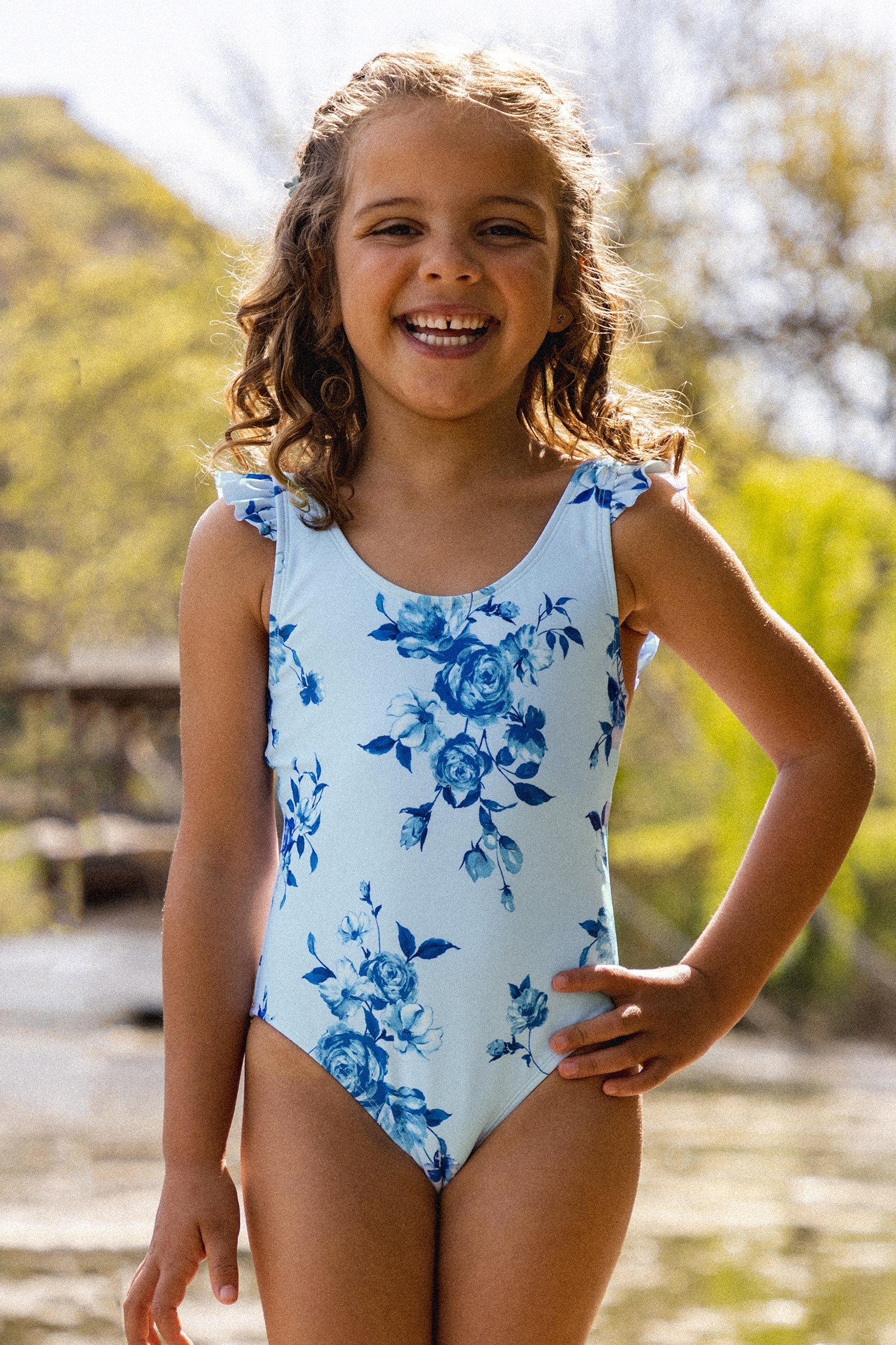 Girls Midnight Rose Ruffled Bow One Piece Swimsuit