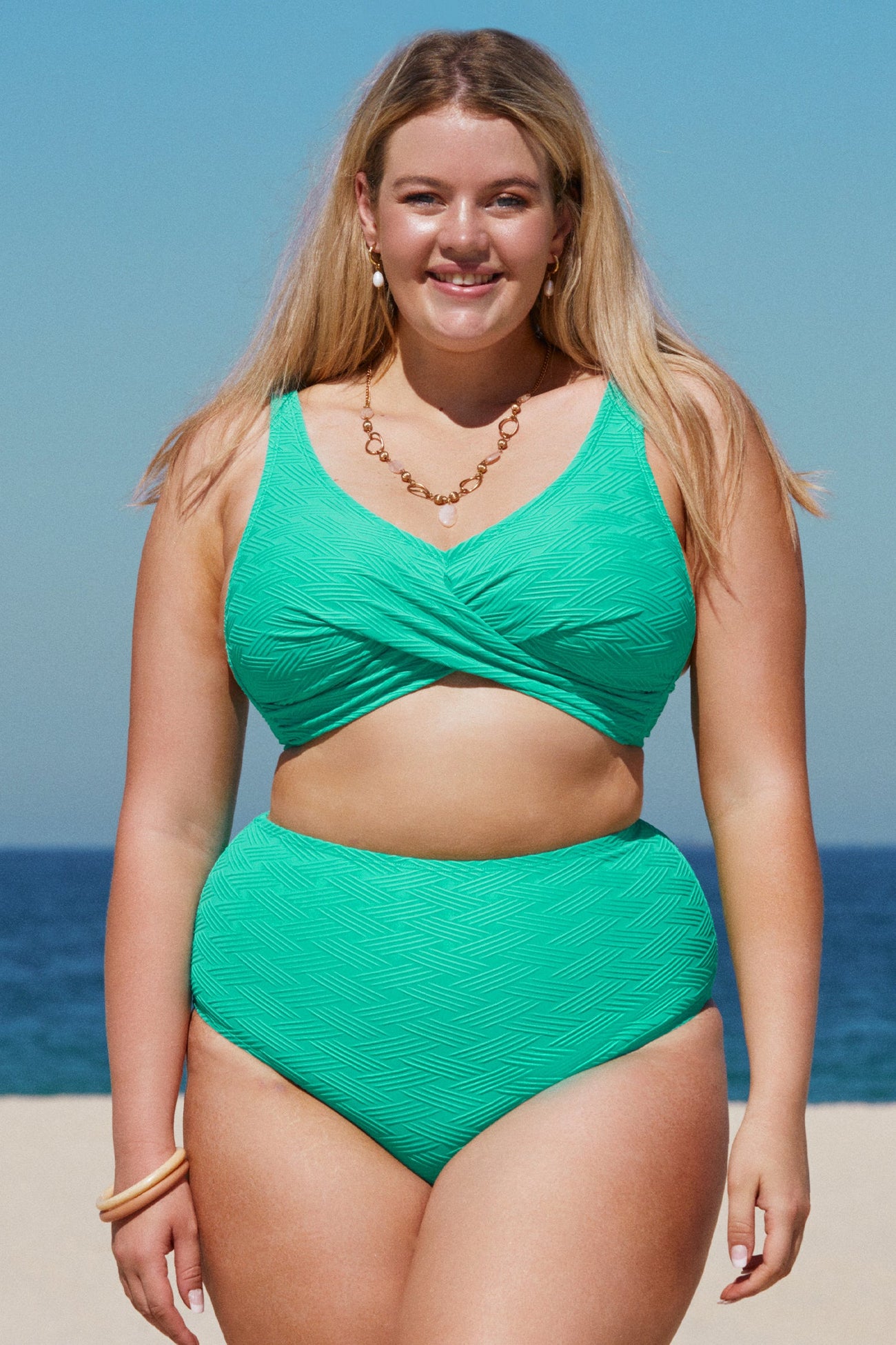 Cross Rib Wrap Front Plus Size Bikini Top