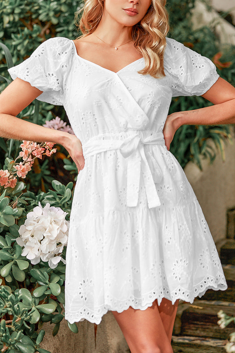 Querim Belted Floral Eyelet Milkmaid Dress
