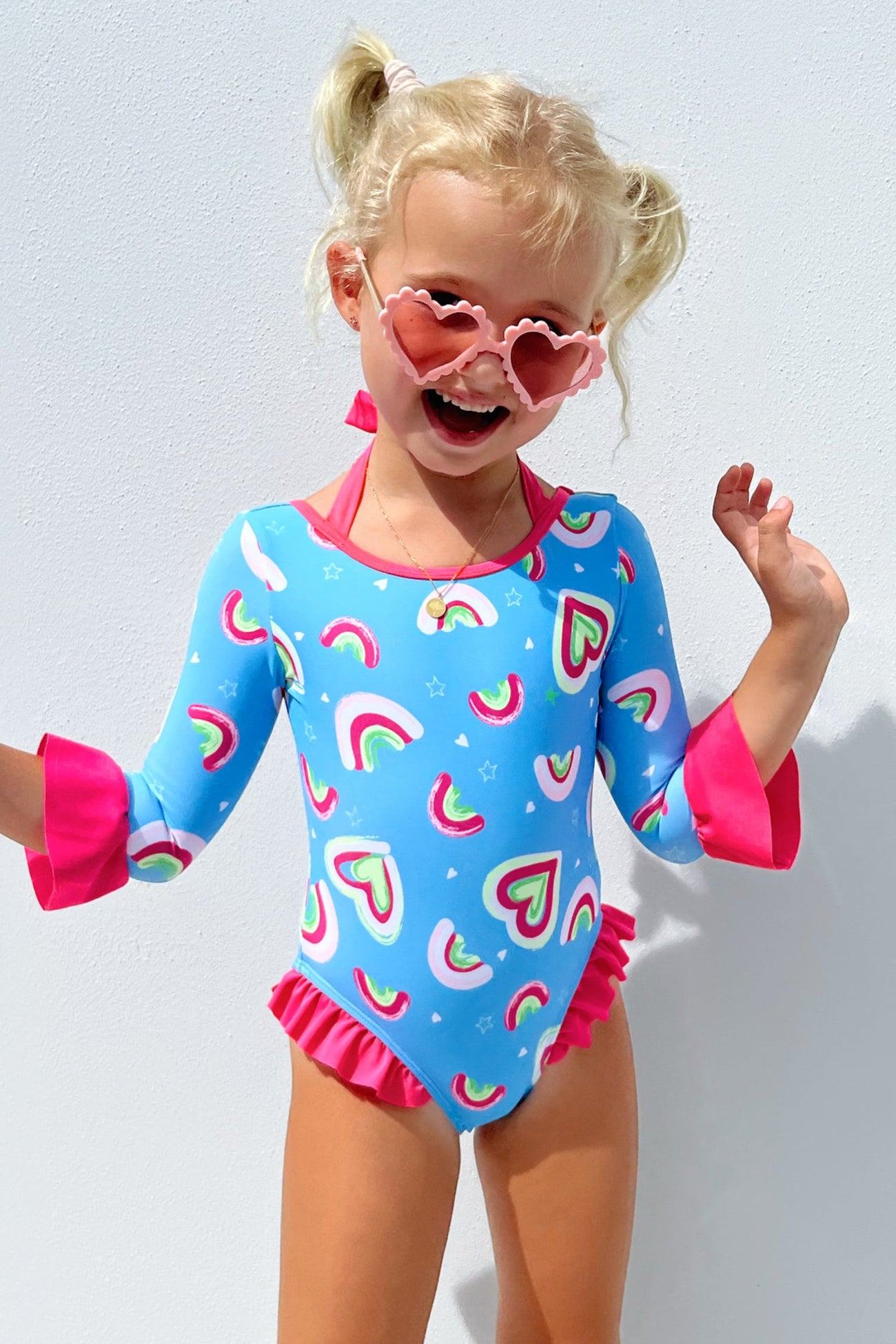 Girls Heart Shaped Fondant Rashguard One Piece Swimsuit