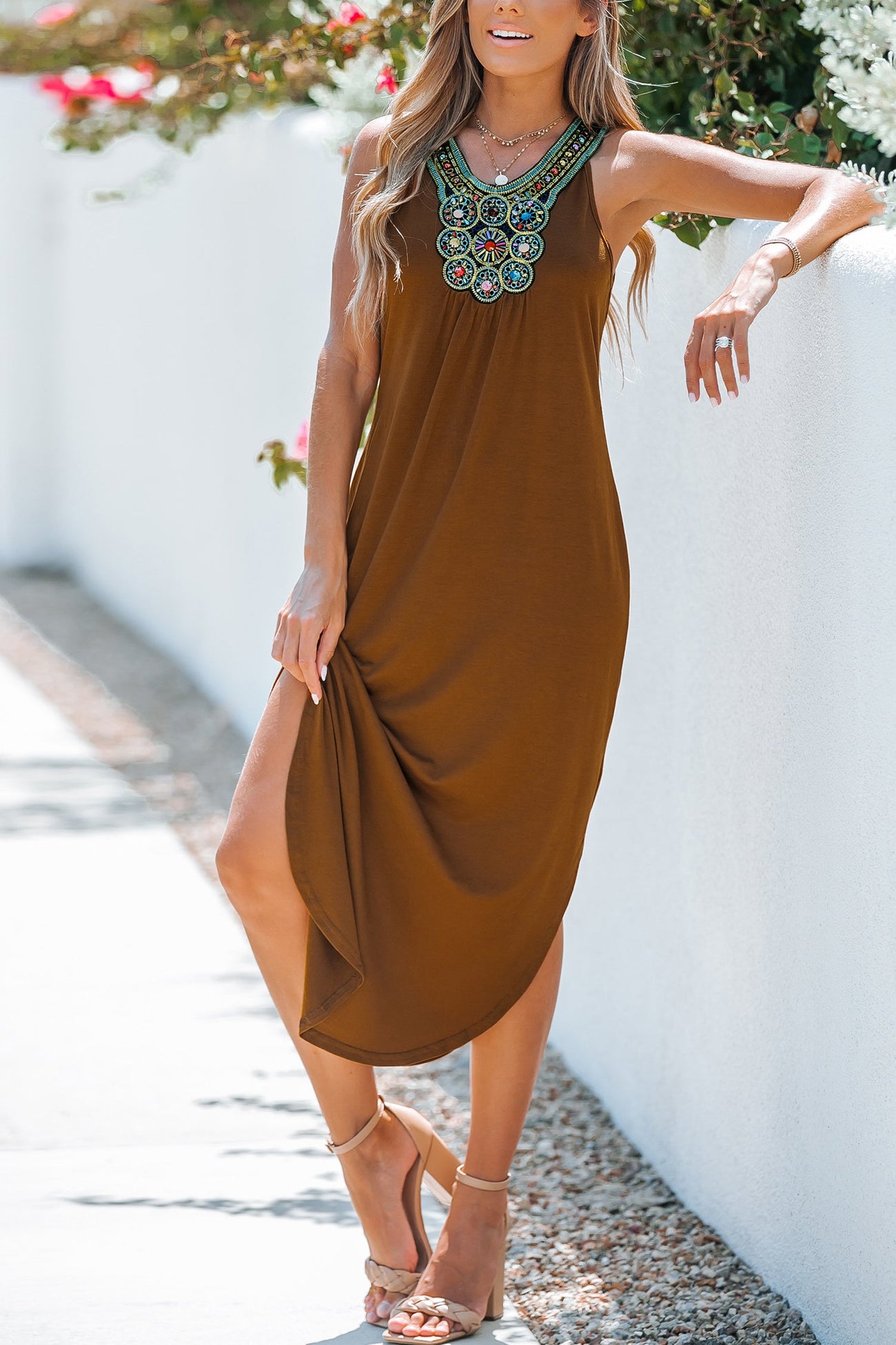 Embroidered Cutout Maxi Dress