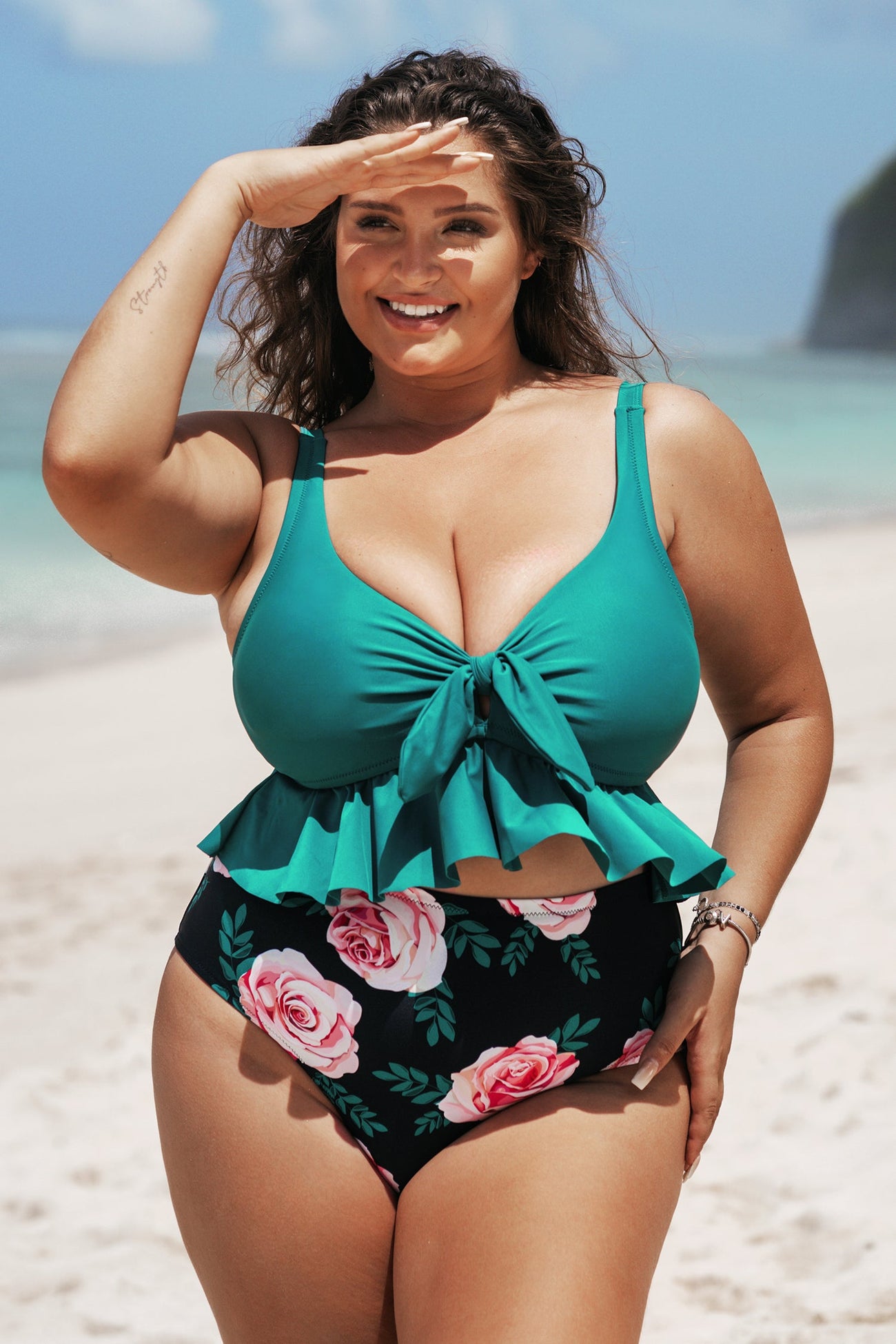 Yaritza Knotted Ruffle Plus Size Tankini