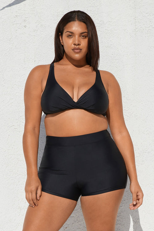 Boho Rhapsody Wrap Bralette & Bike Shorts Plus Size Swim Set