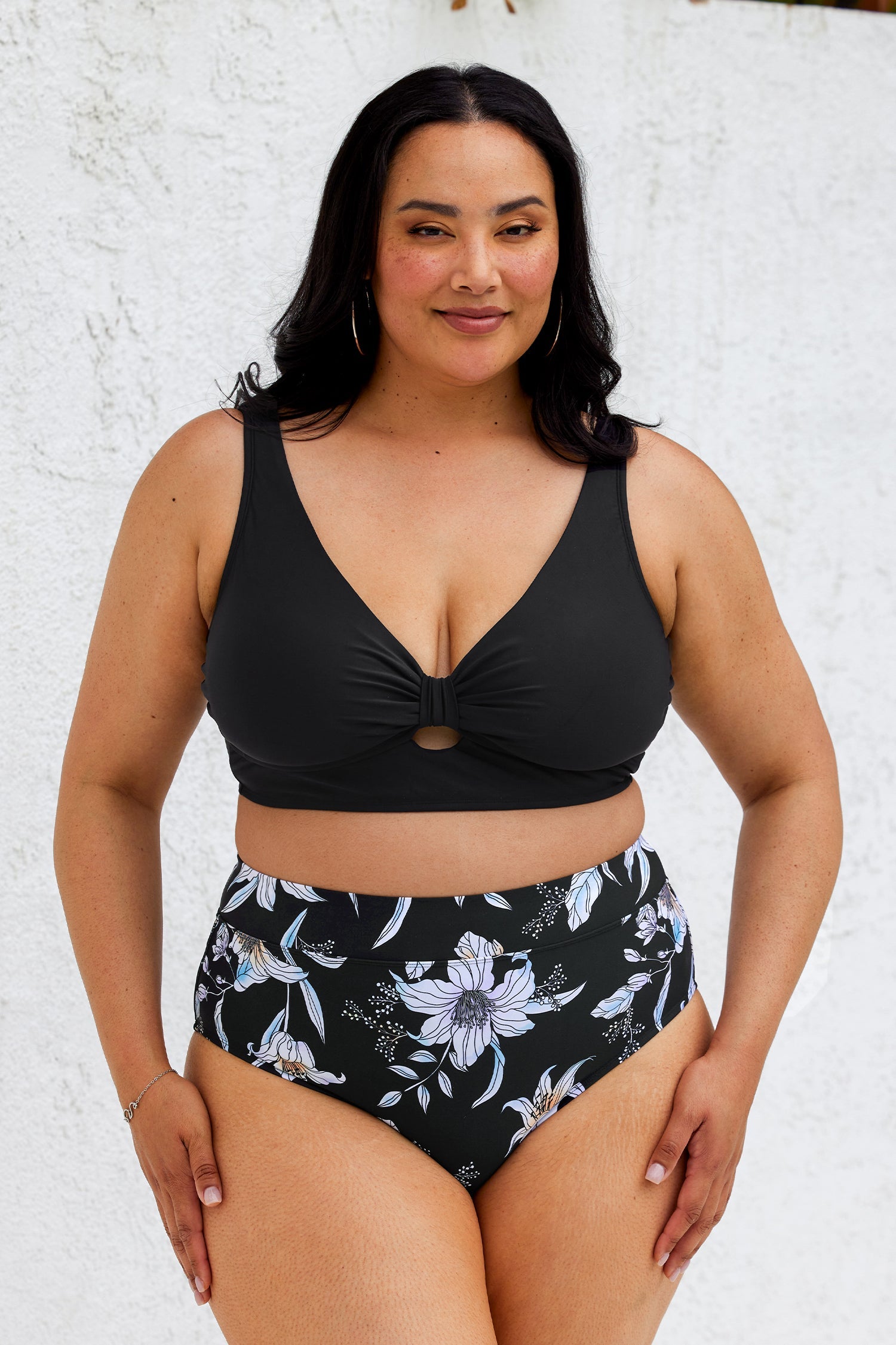 Elegant Daffodils Knotted Top & High Waist Plus Size Bikini Set
