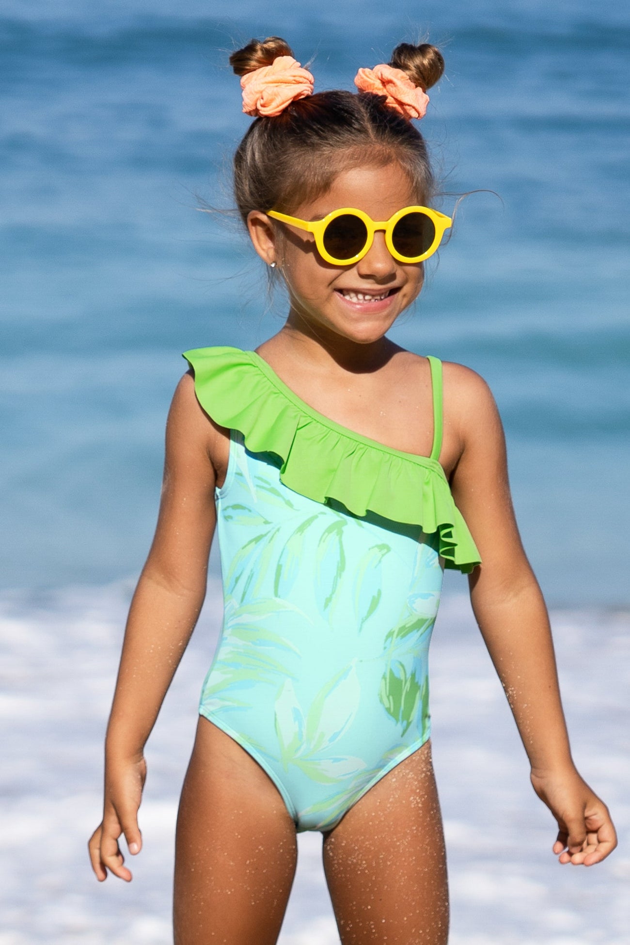 Girls Magic Leaf Ruffled One Piece Swimsuit