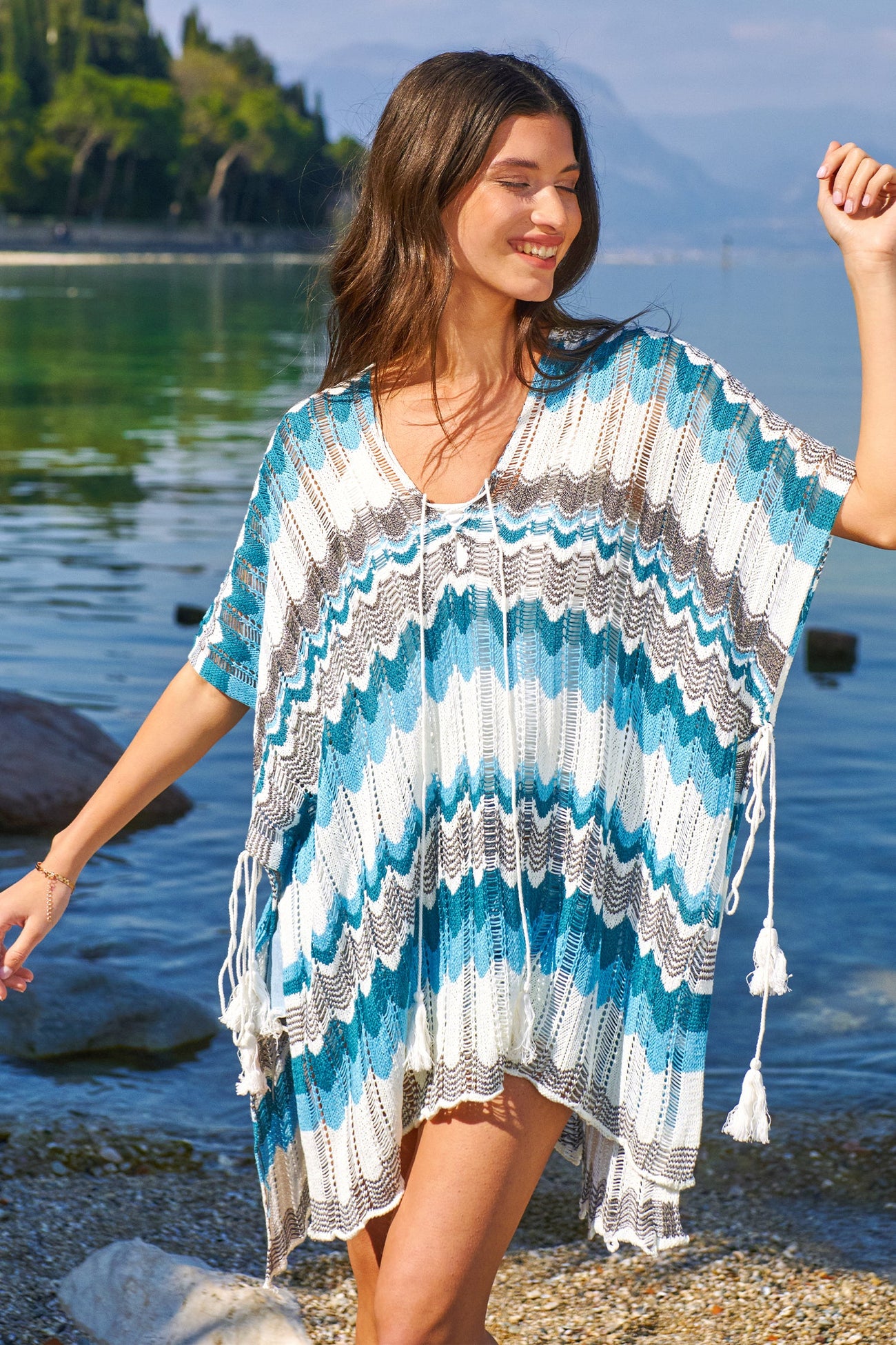 Chevron Colorblock Crochet Cover-Up