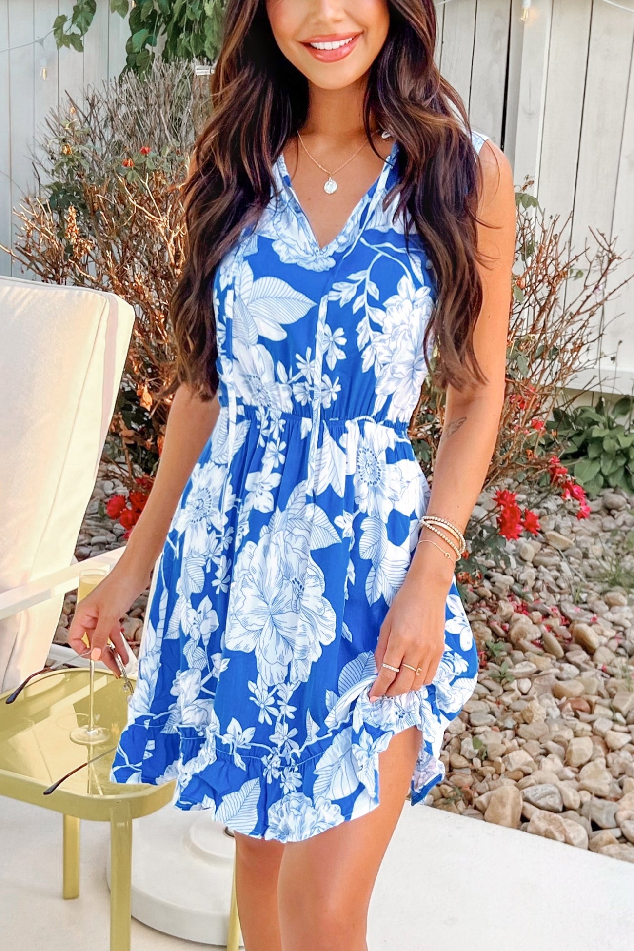 Floral Print Tie Front Ruffled Mini Dress
