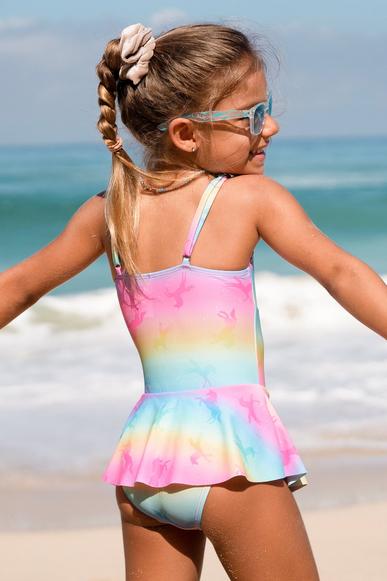 Girls Rainbow Pegasus Merrow Edge Swim Dress