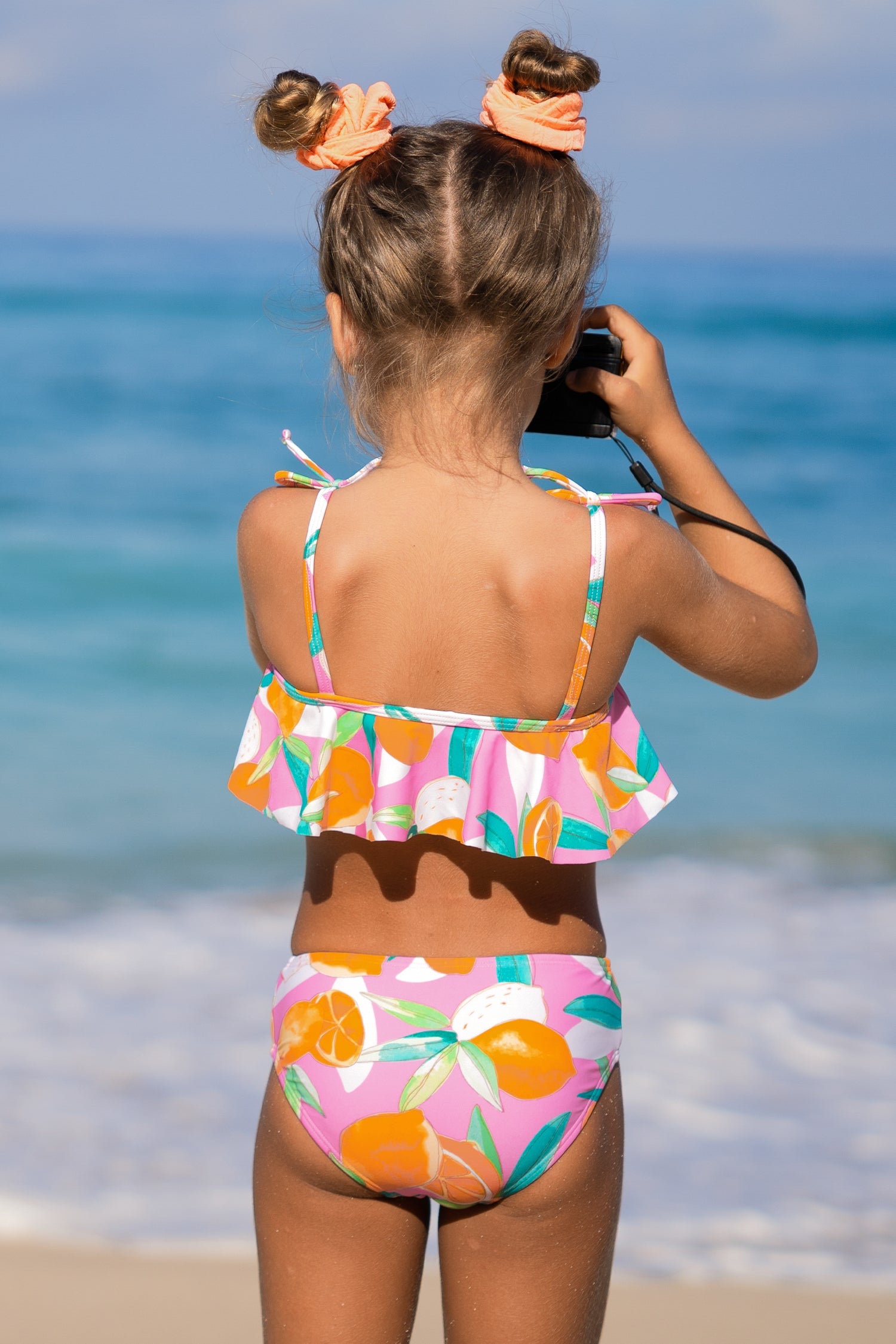Girls Lemon Drops Tie Strap Top & Mid Rise Hipster Bikini Set