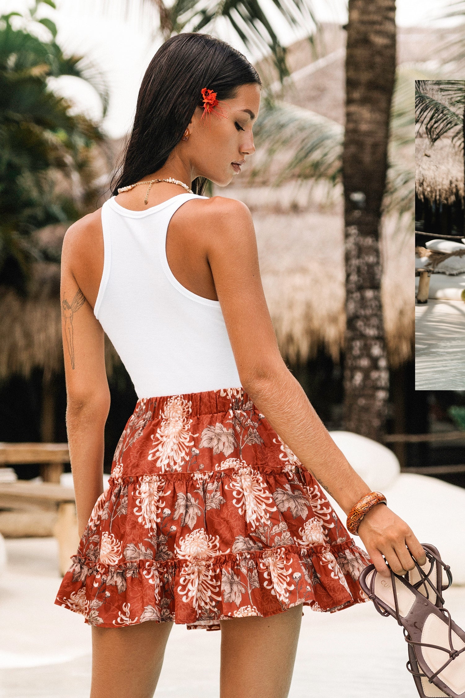 Tropical Drawstring Mini Skirt