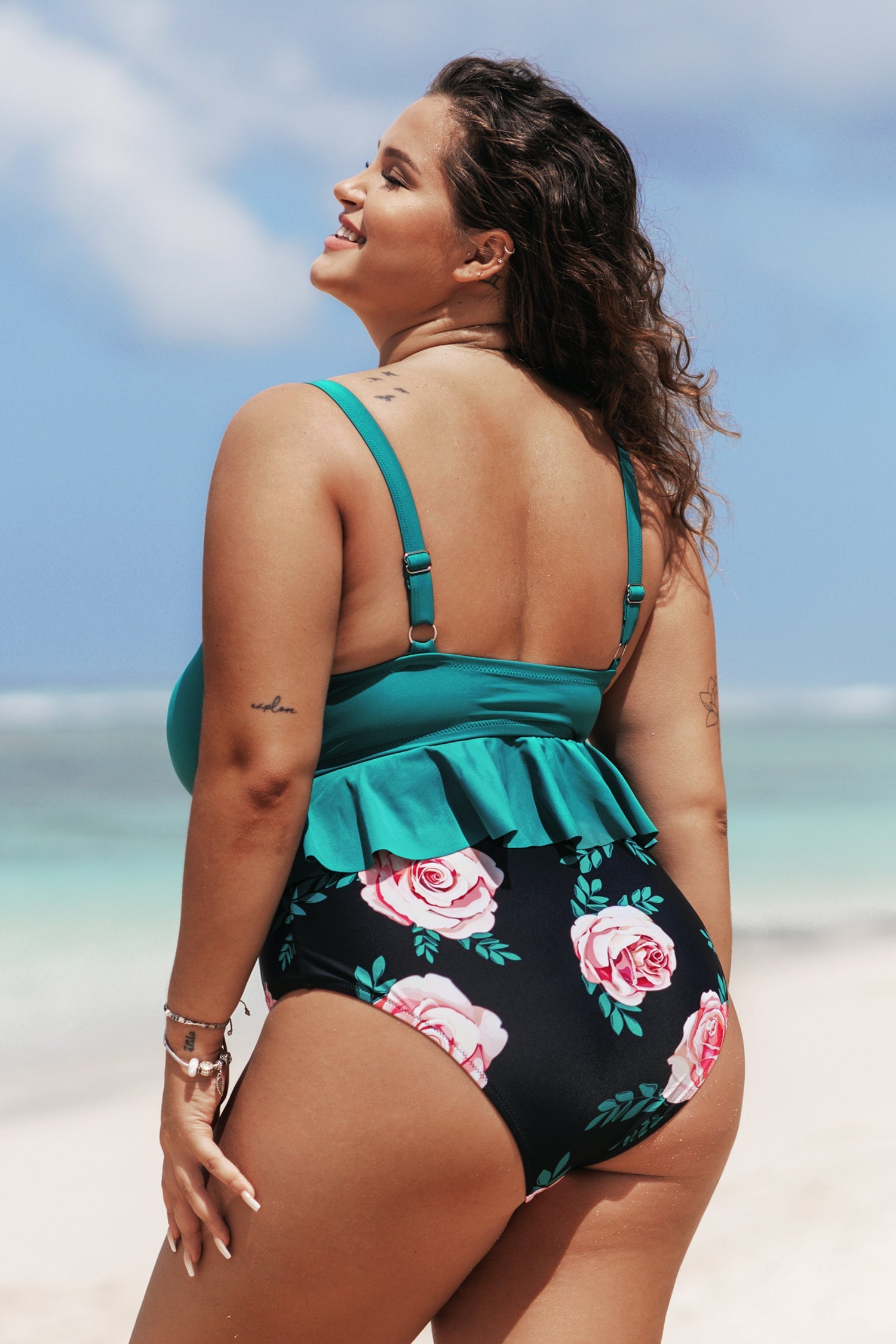 Yaritza Knotted Ruffle Plus Size Tankini