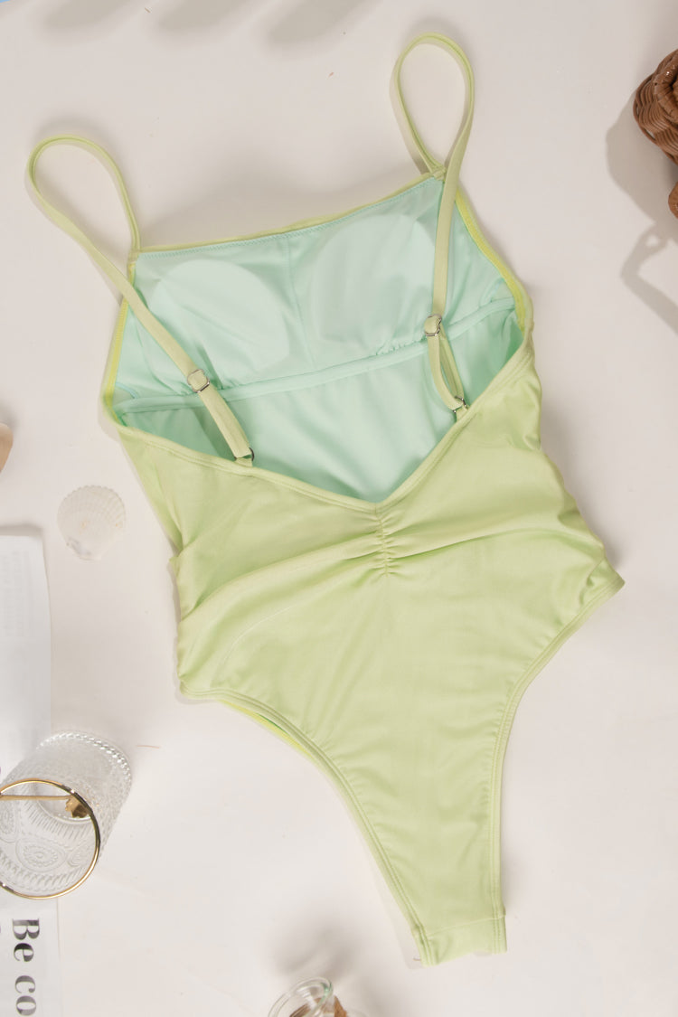 Romantic Garden Square Neck Ruching One Piece Swimsuit