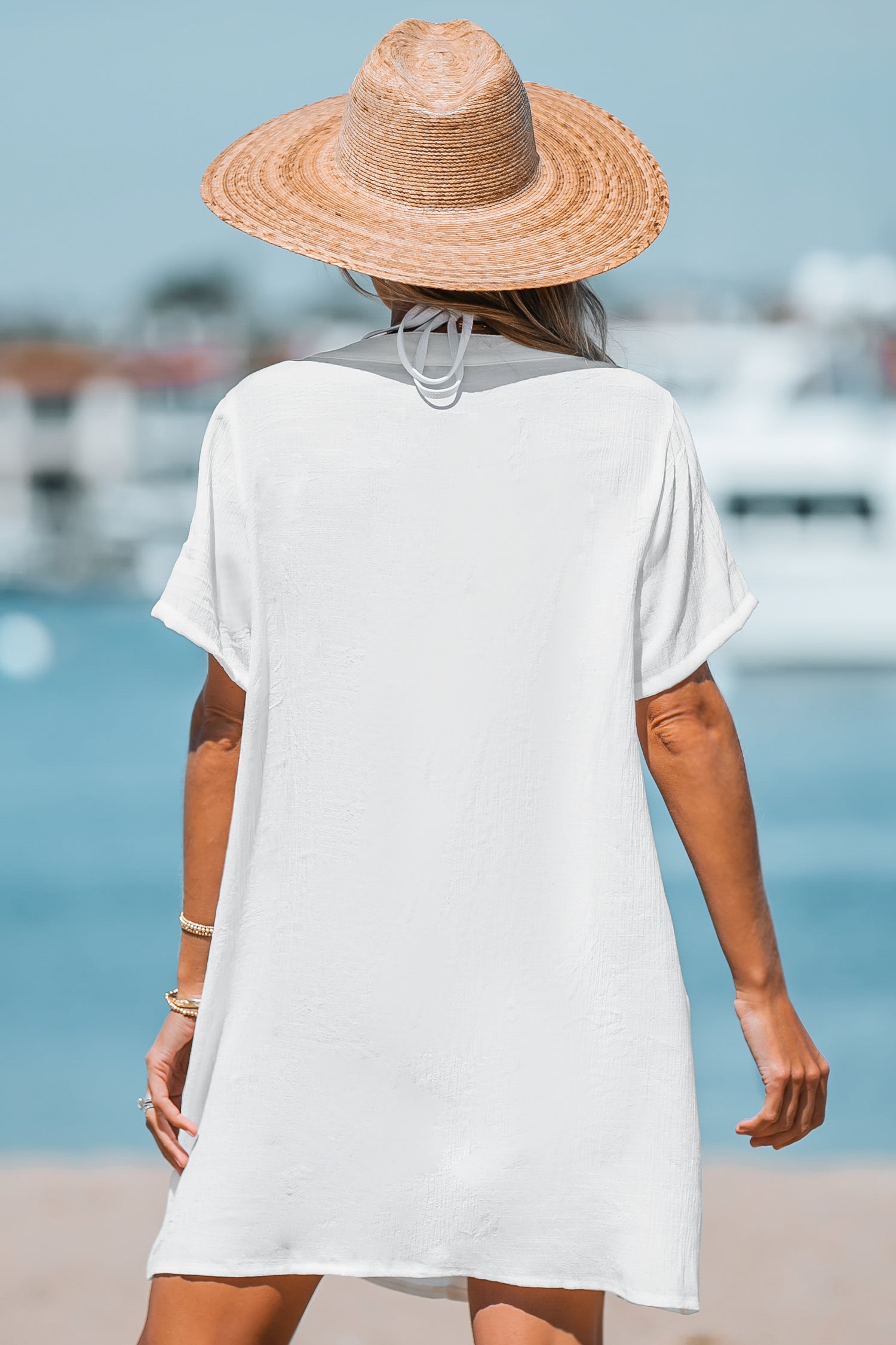 White V-Neck Cover-Up Mini Dress
