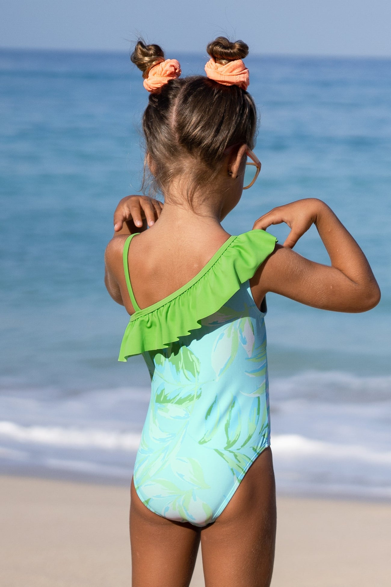 Girls Magic Leaf Ruffled One Piece Swimsuit