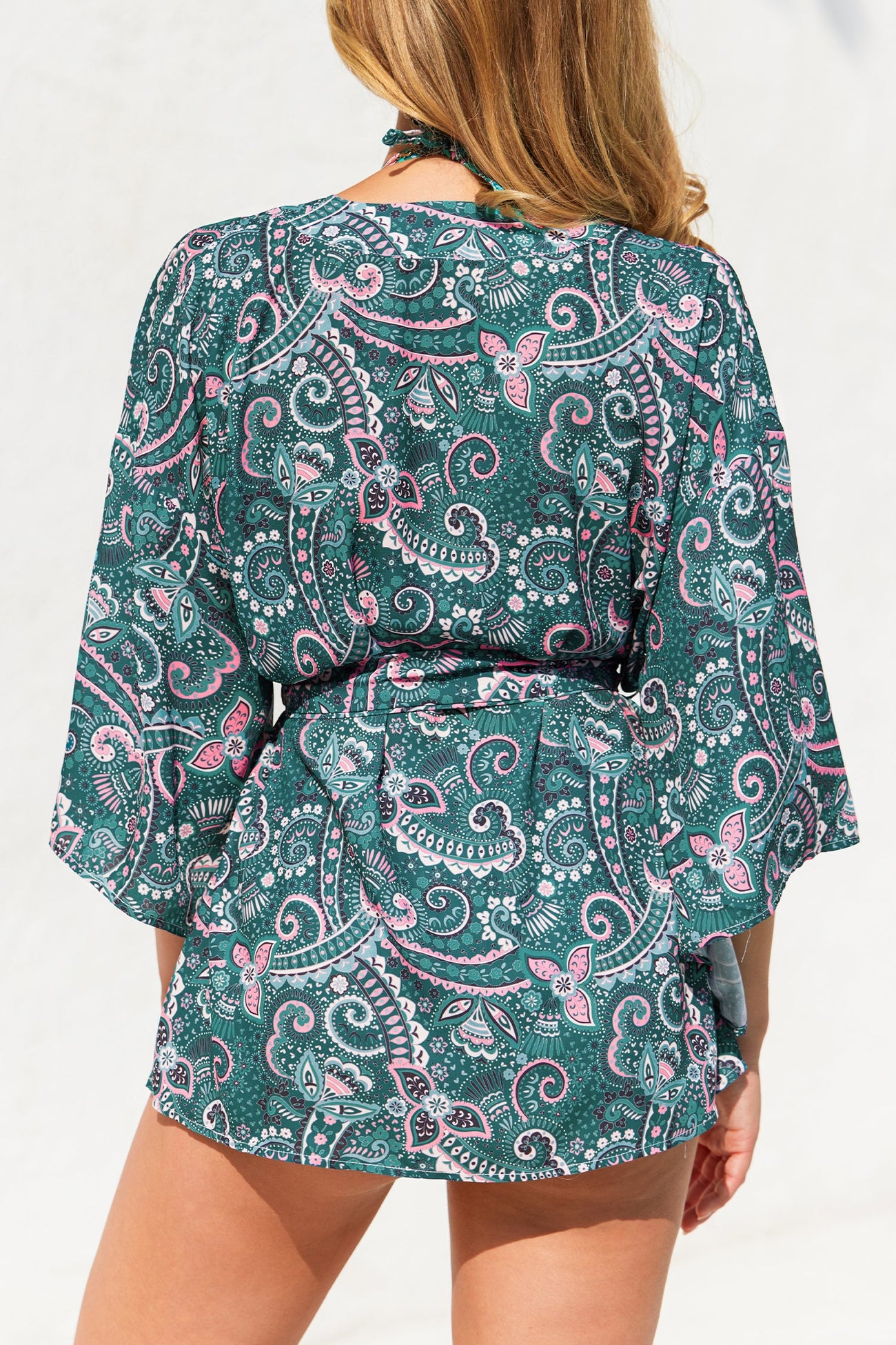 Belted Paisley Print Cover-Up Kimono