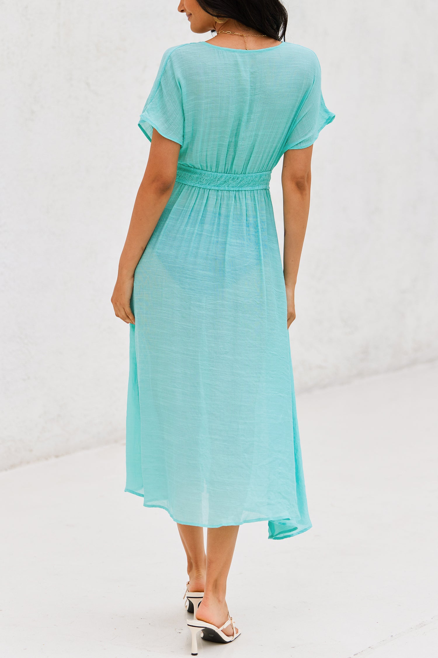 Seafoam Plunging Smocked Cover-Up Maxi Dress
