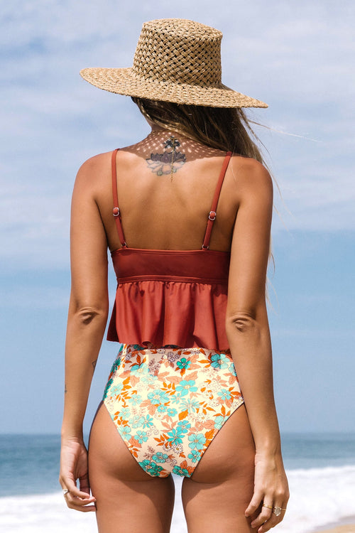 Bunny Tie Ruffle Tankini & Starry Daisy Shirred High Waist Set