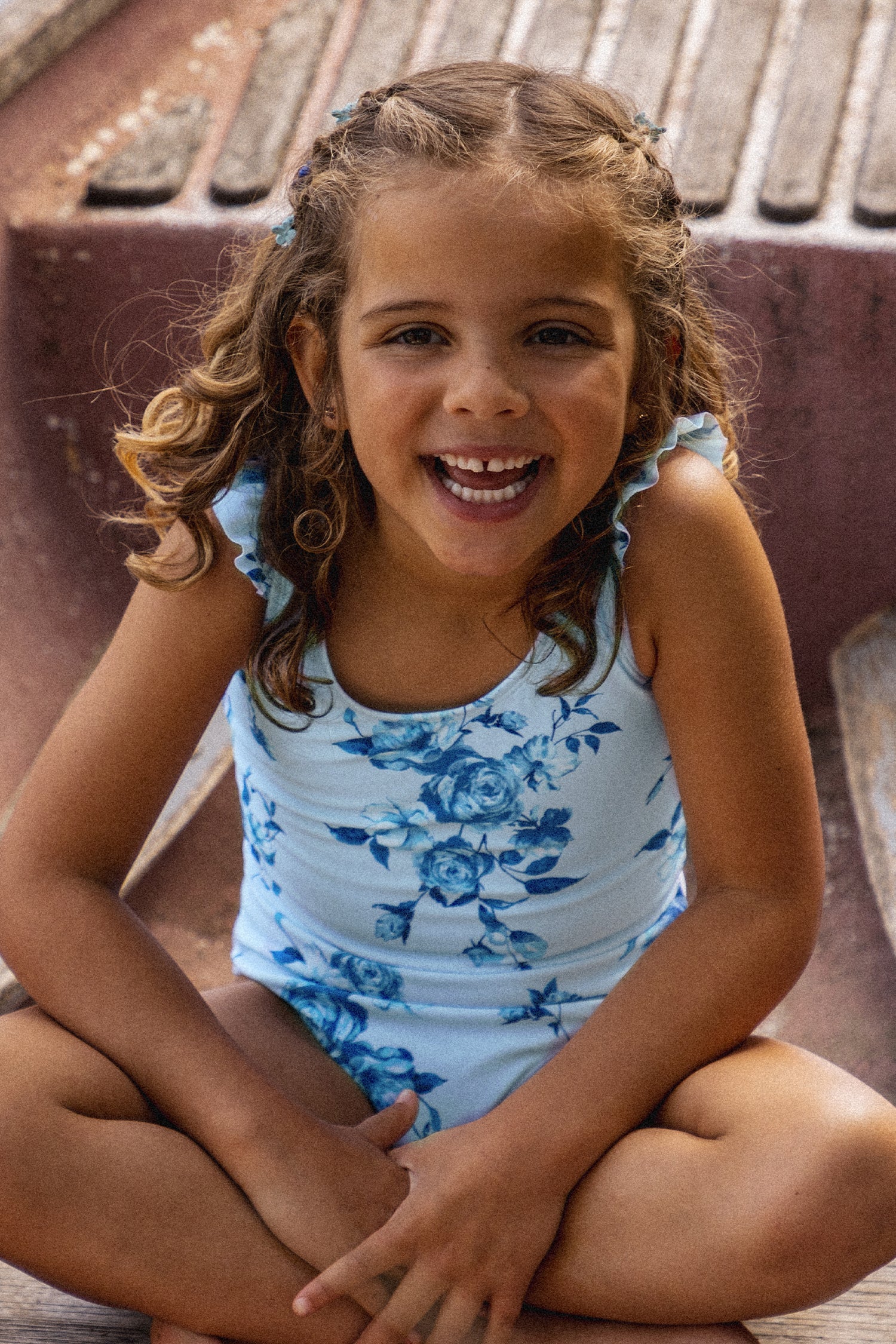 Girls Midnight Rose Ruffled Bow One Piece Swimsuit