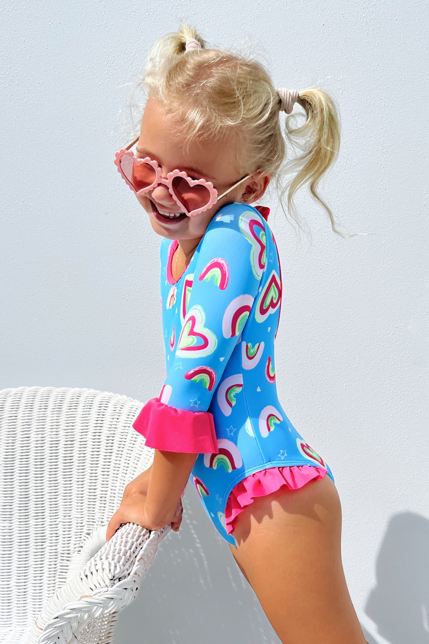 Girls Heart Shaped Fondant Rashguard One Piece Swimsuit