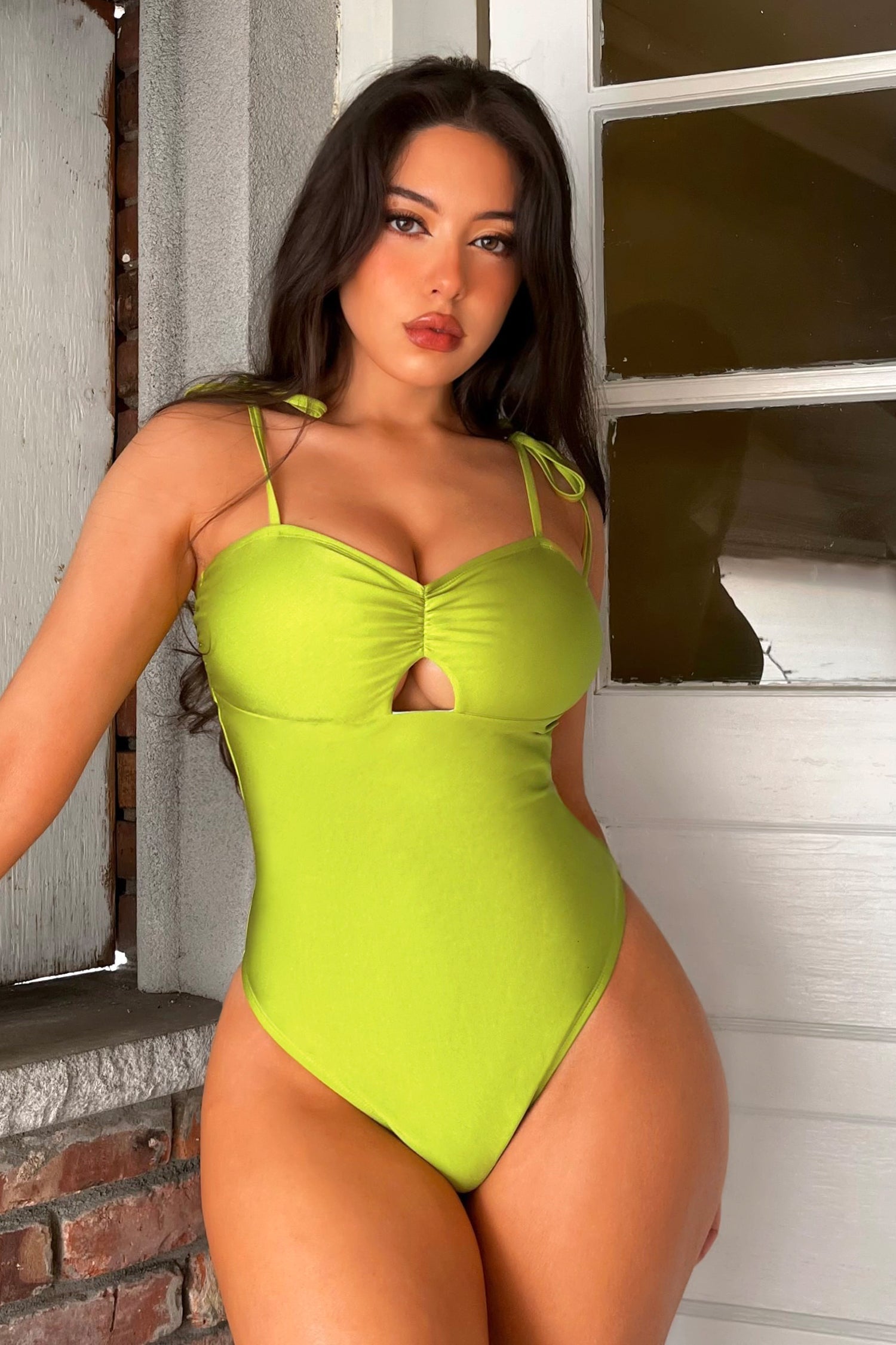 Boho Rhapsody Ruched Tie Strap One Piece Swimsuit
