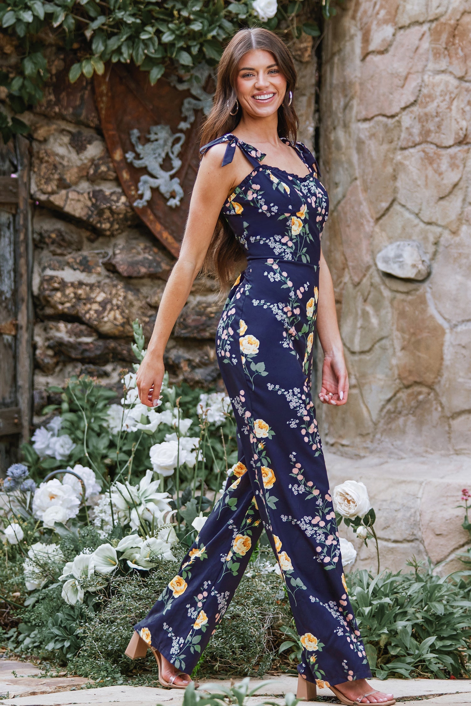 X Madison Bouquet Floral Print Tie Strap Jumpsuit