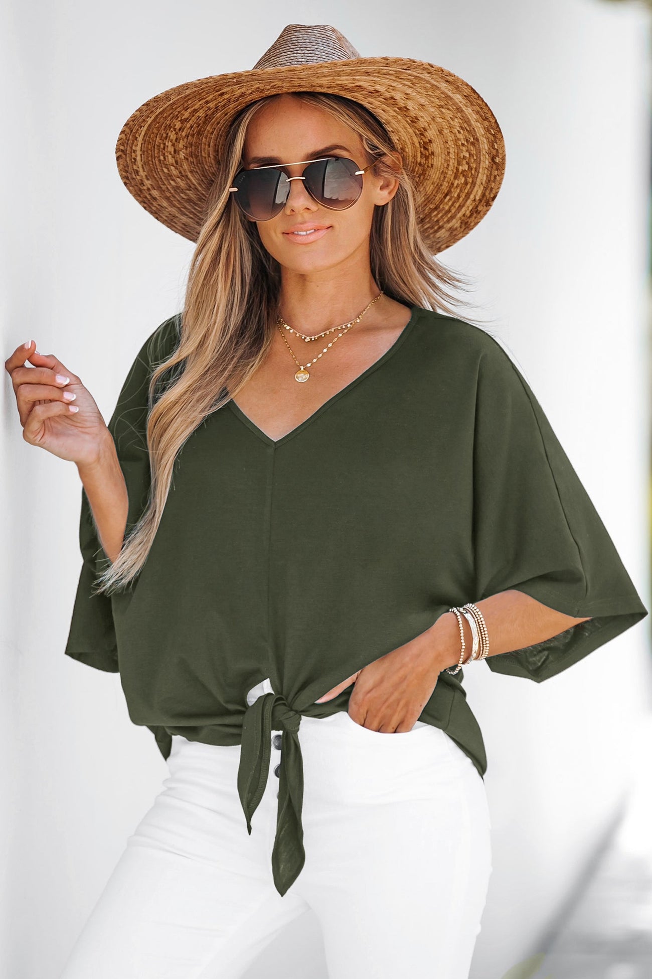 Breezy Tie Front Dolman Sleeve Top