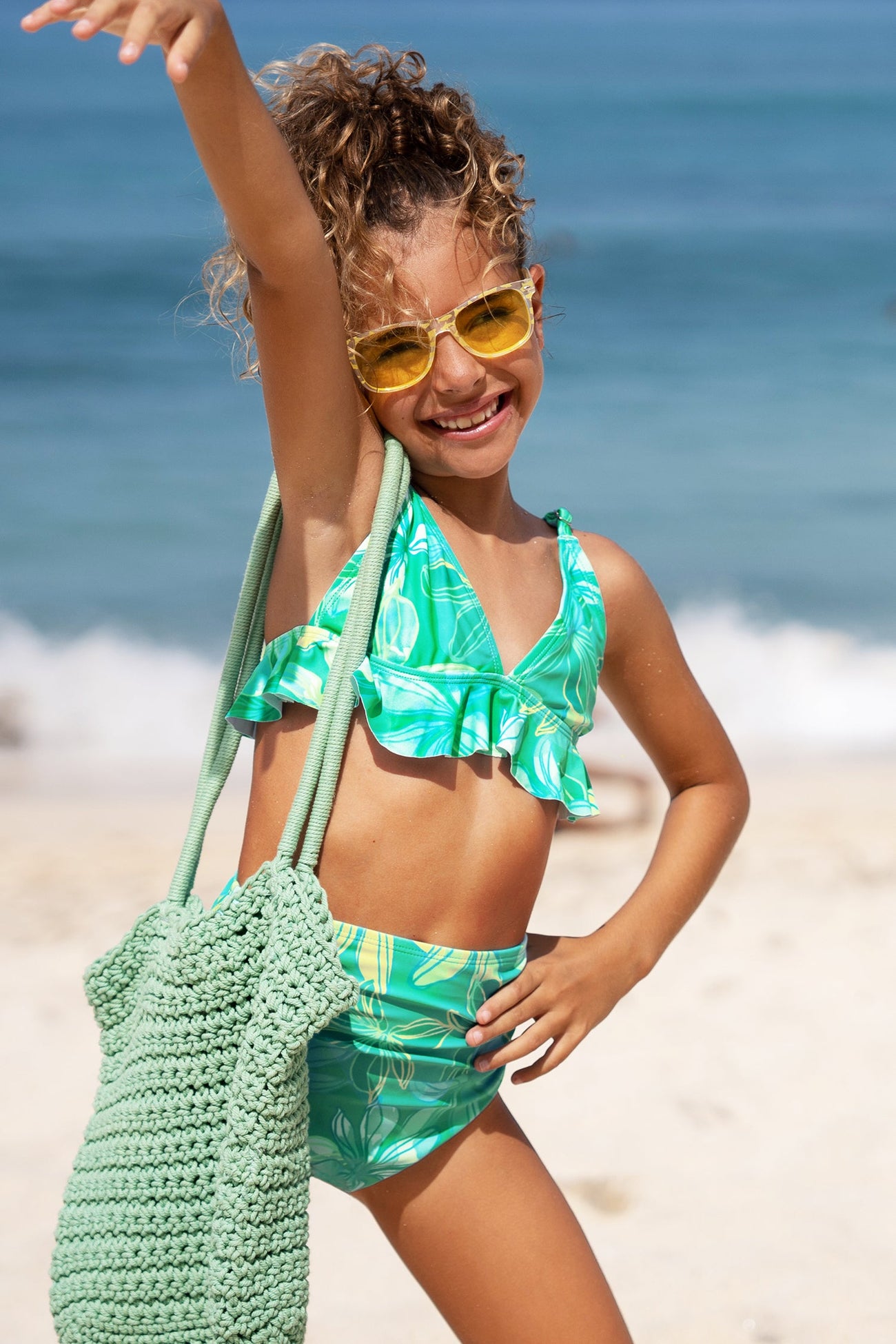 Girls Magic Floral Ruffled Triangle & Shirred Bikini Set