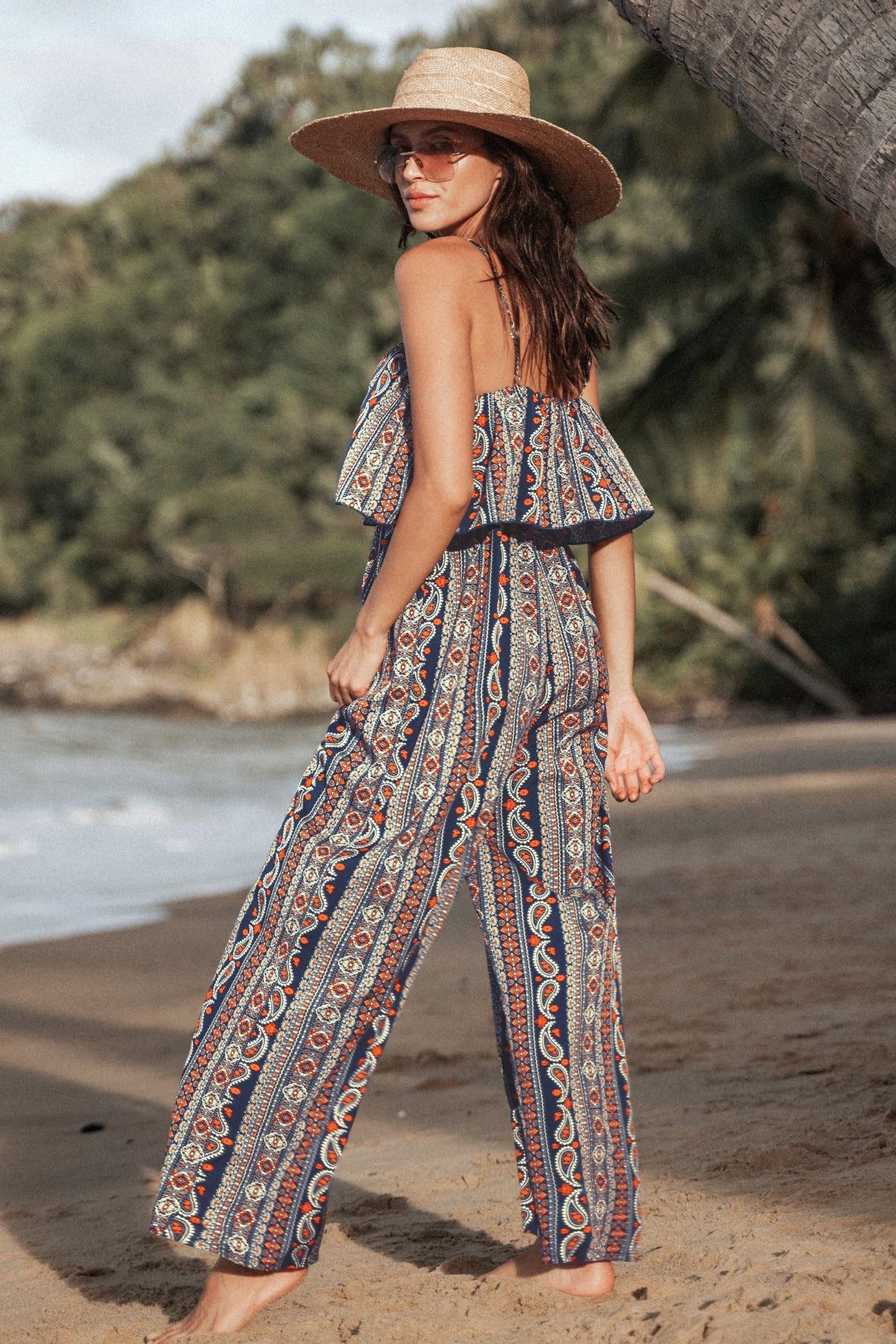 Paisley Print Flounce Cami Jumpsuit