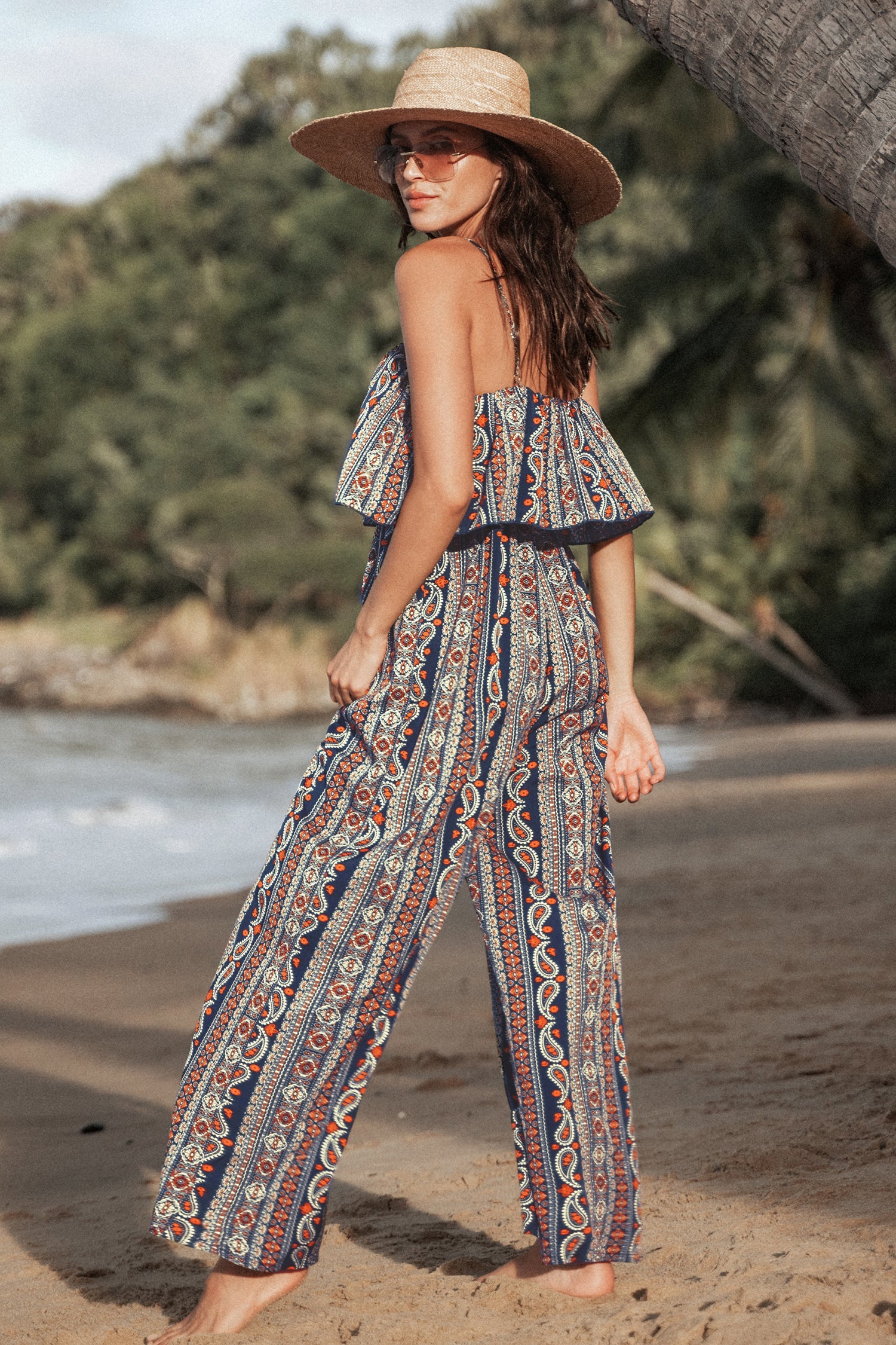 Paisley Print Flounce Cami Jumpsuit