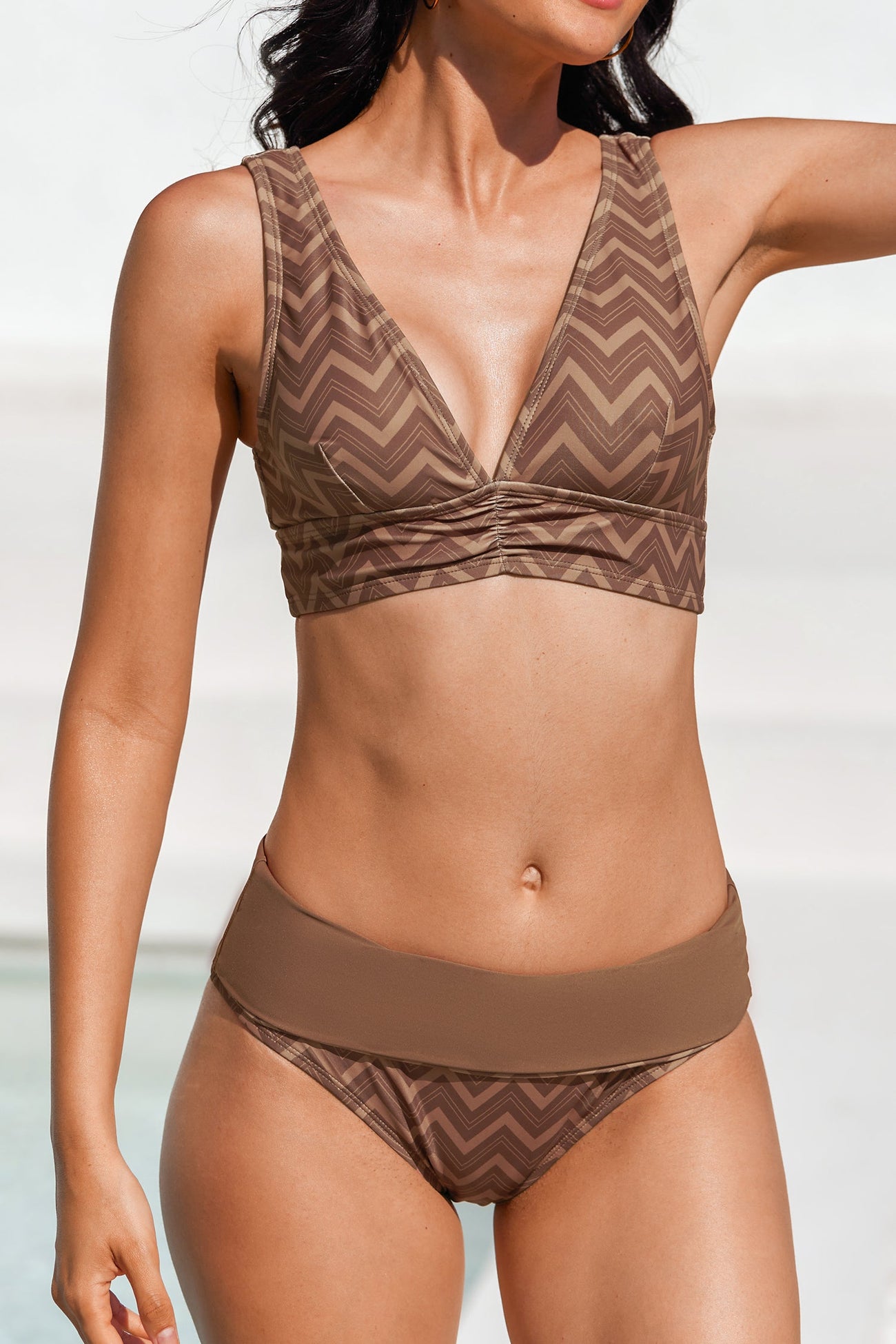 Zigzag Stripes V-Neck Bralette & Multi Way Bikini Set