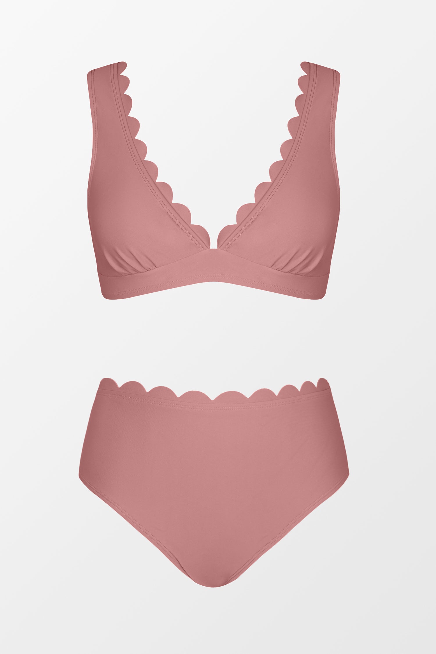 Bianca Dusty Pink Scalloped Bralette & Mid Rise Bikini Set