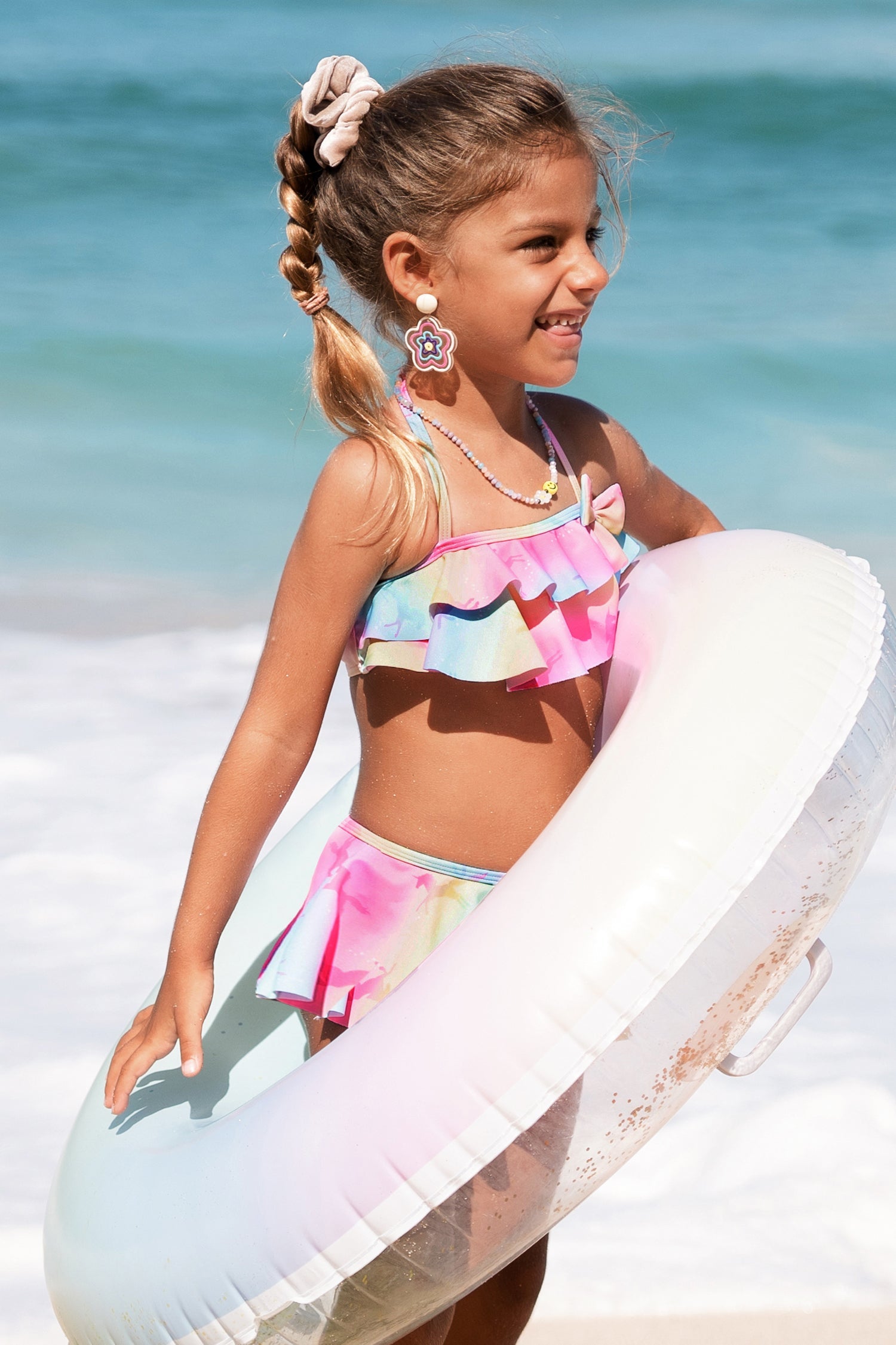 Girls Rainbow Pegasus Ruffled Top & Skirt Bikini Set
