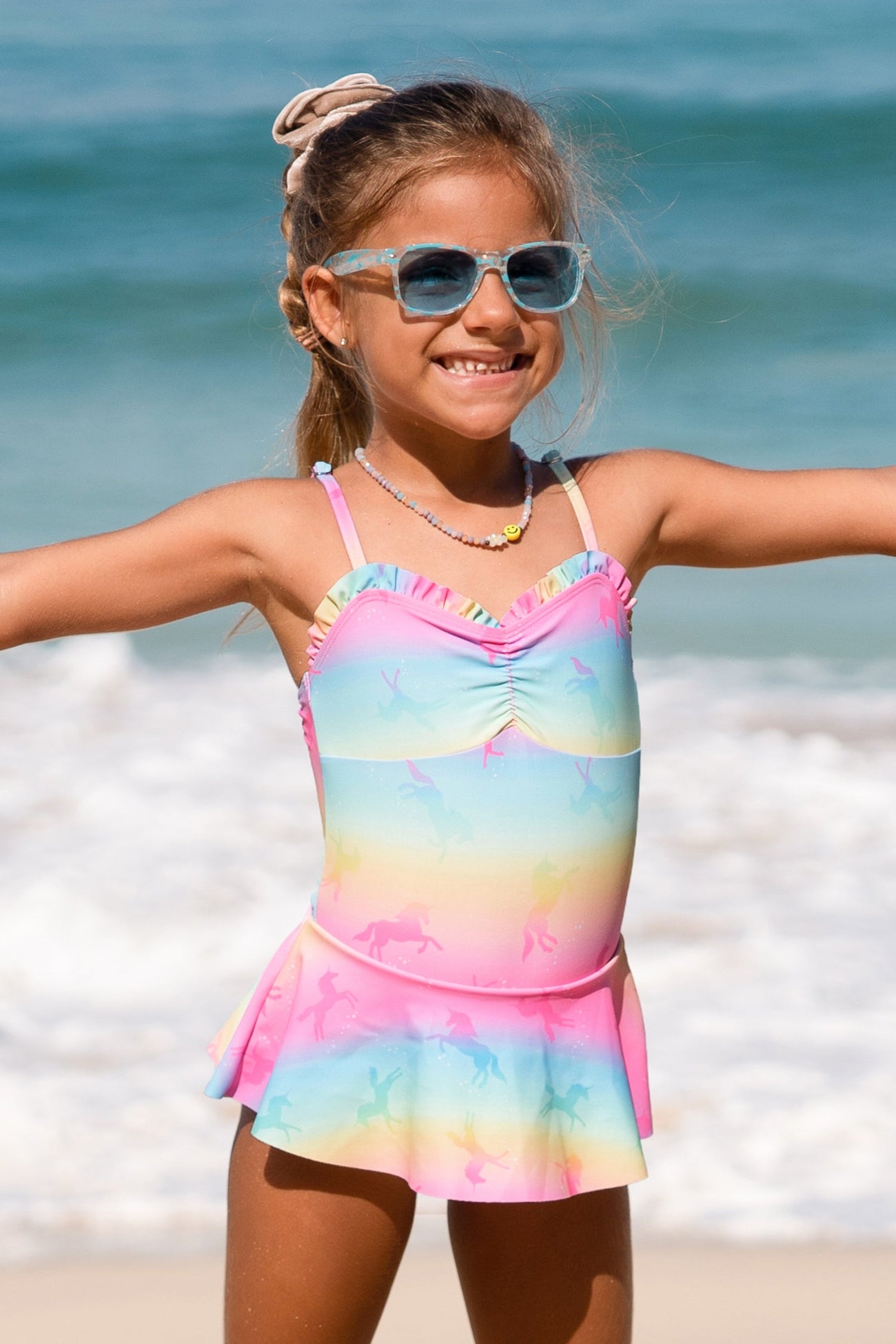 Girls Rainbow Pegasus Merrow Edge Swim Dress