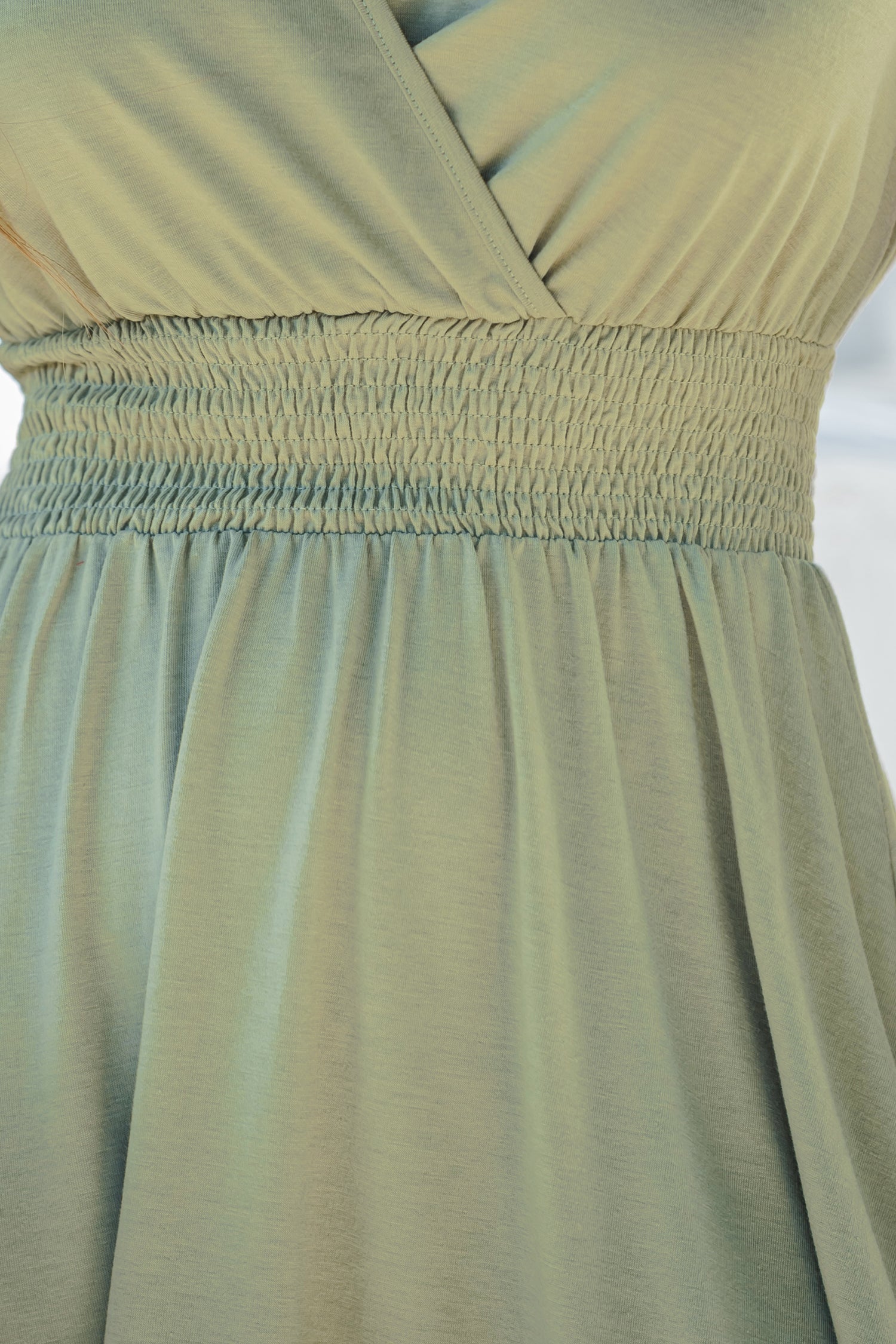 Surplice Smocked Waist Mini Dress