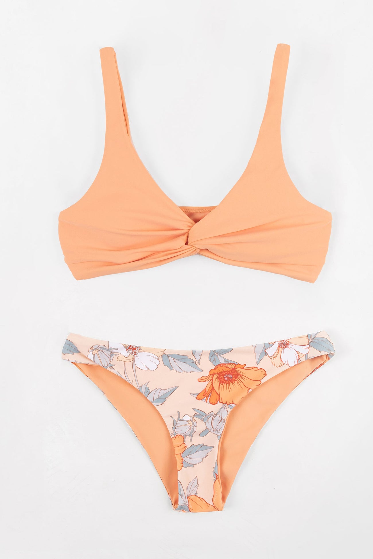 Romantic Flower Twist-Front Bralette and Hipster Bikini Set