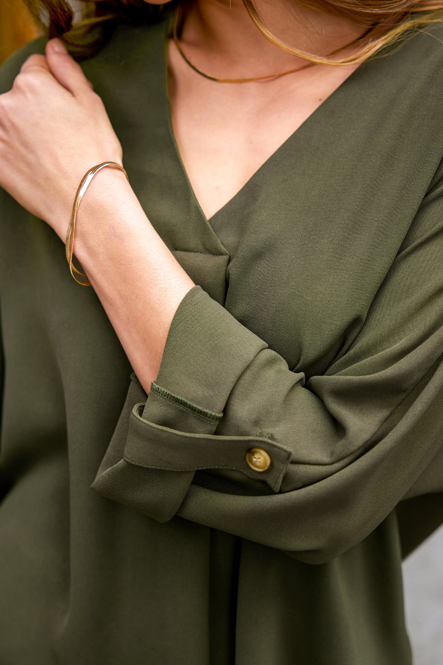 Addison V-Neck Rolled Cuff Top