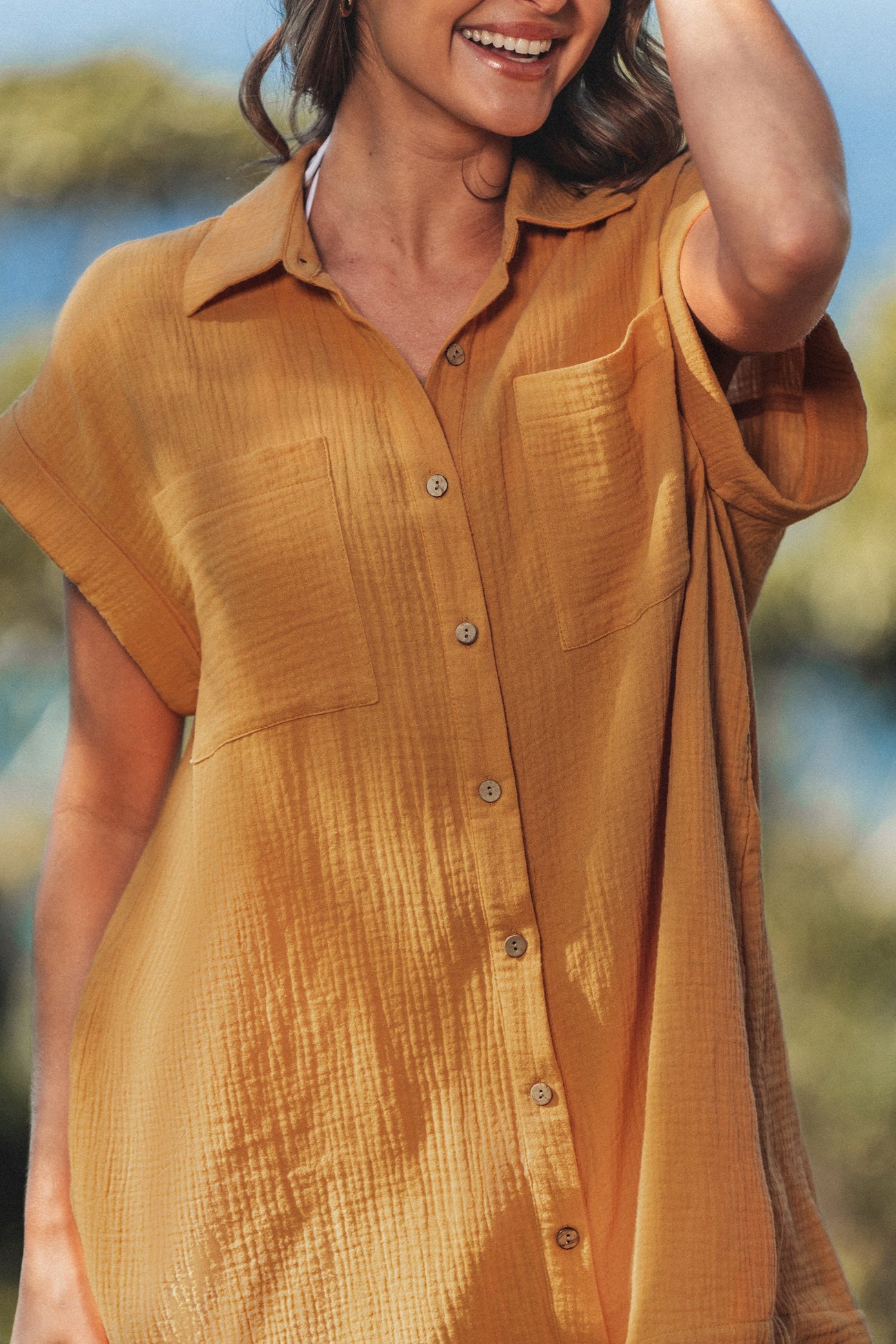 Seersucker Button-Front Shirt Dress