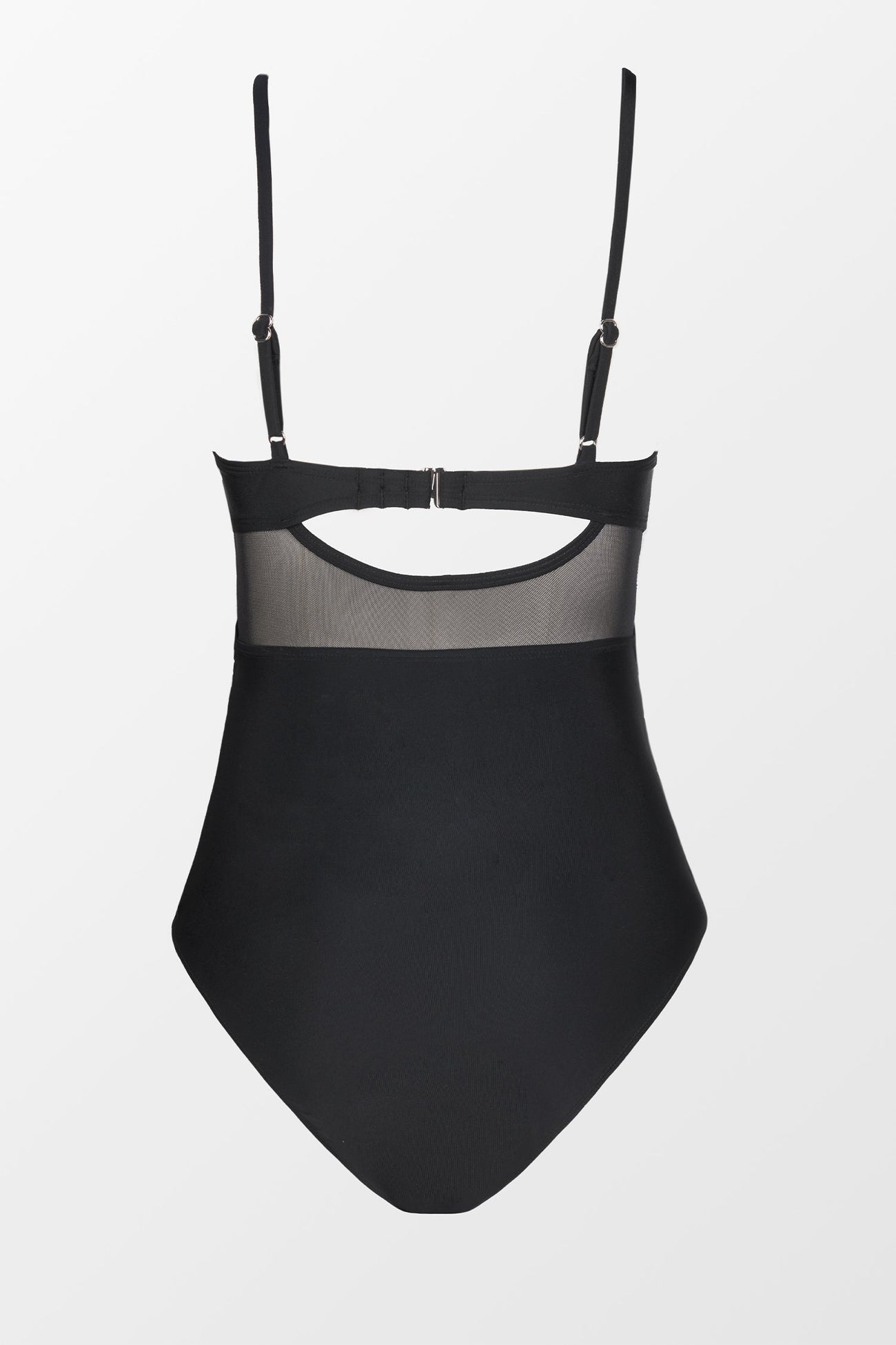 Forest Adventure Solid Mesh Wrap Front Cutout Black One Piece Swimsuit