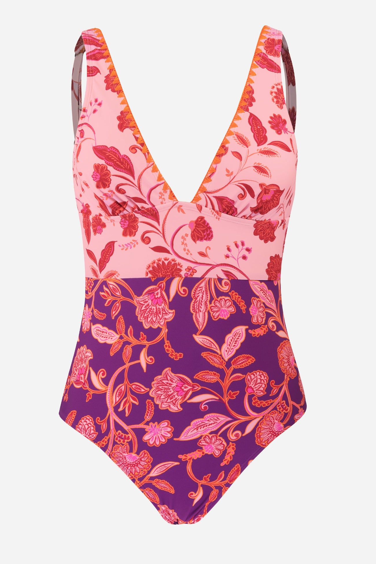 Warm Purple Paisley Shell Stitch One Piece Swimsuit