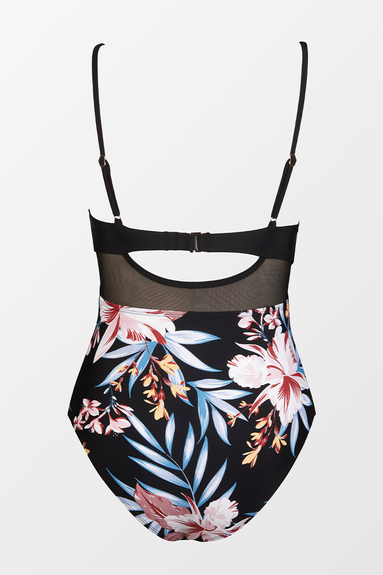 Greenland Aurora Mesh Cutout Wrap Front One Piece Swimsuit