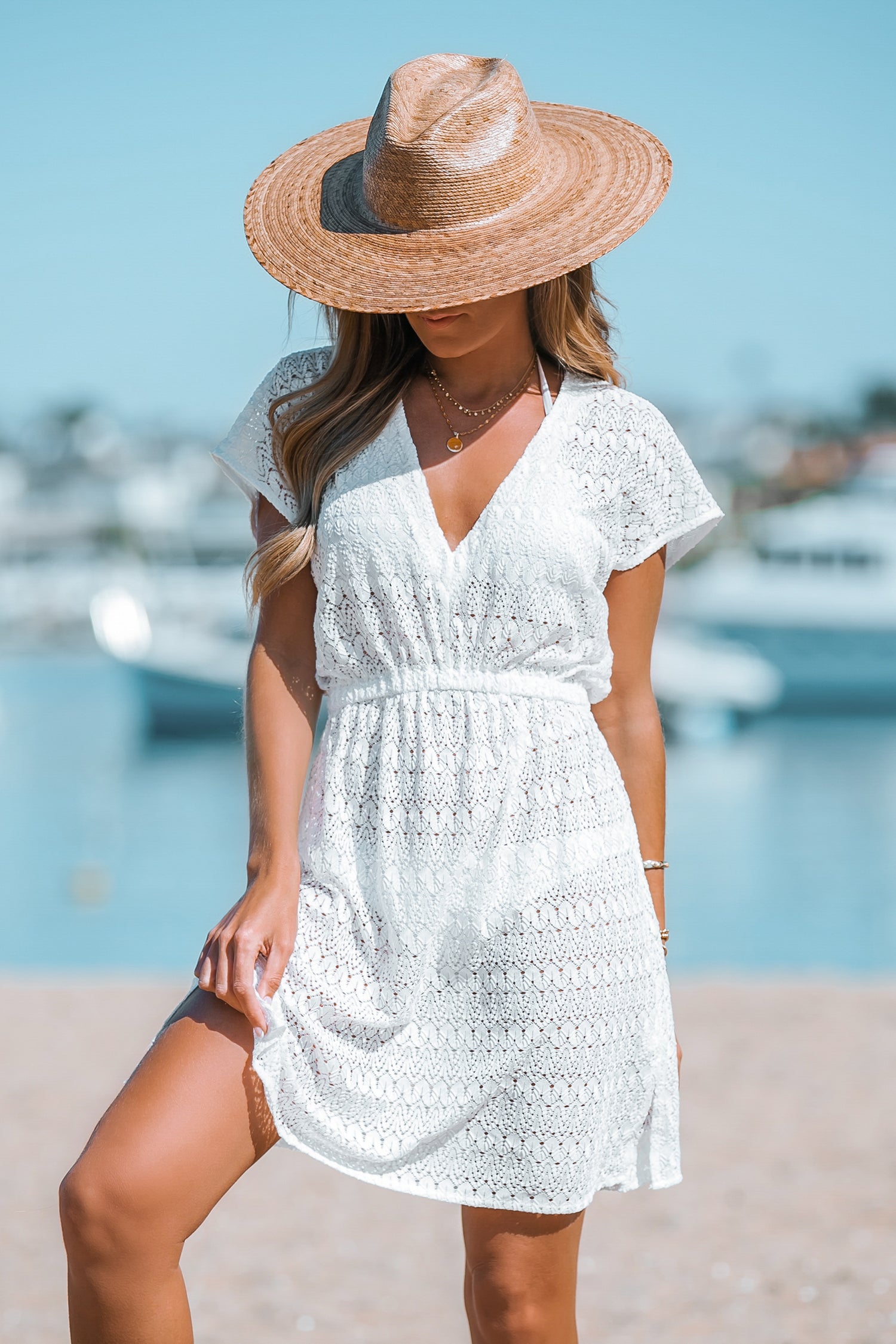 Lace V-Neck Mini Cover-Up Dress