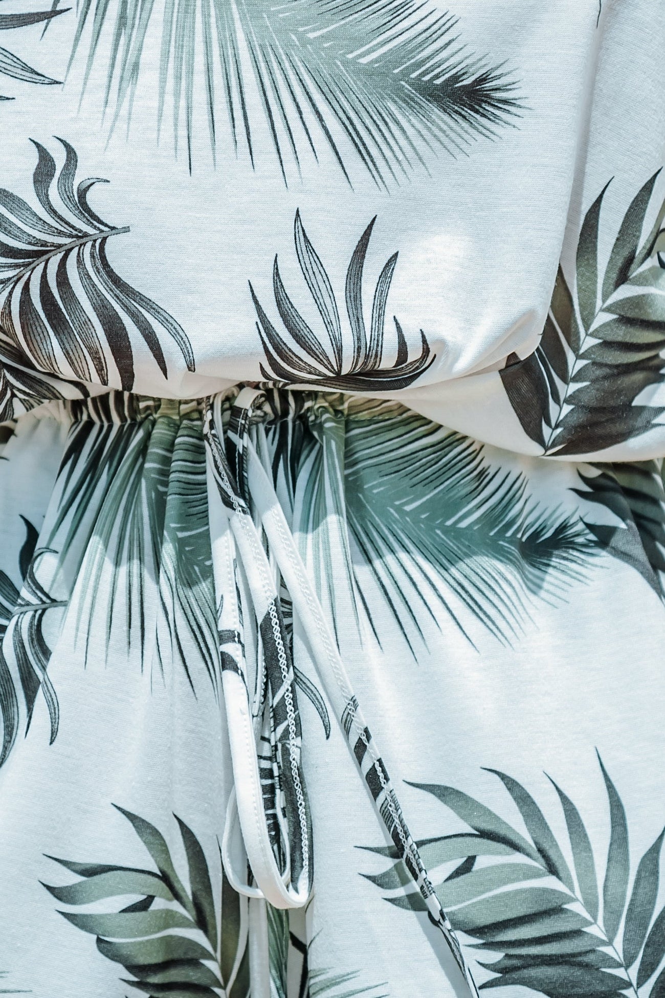 Tropical Leaf Print Lace Up Romper