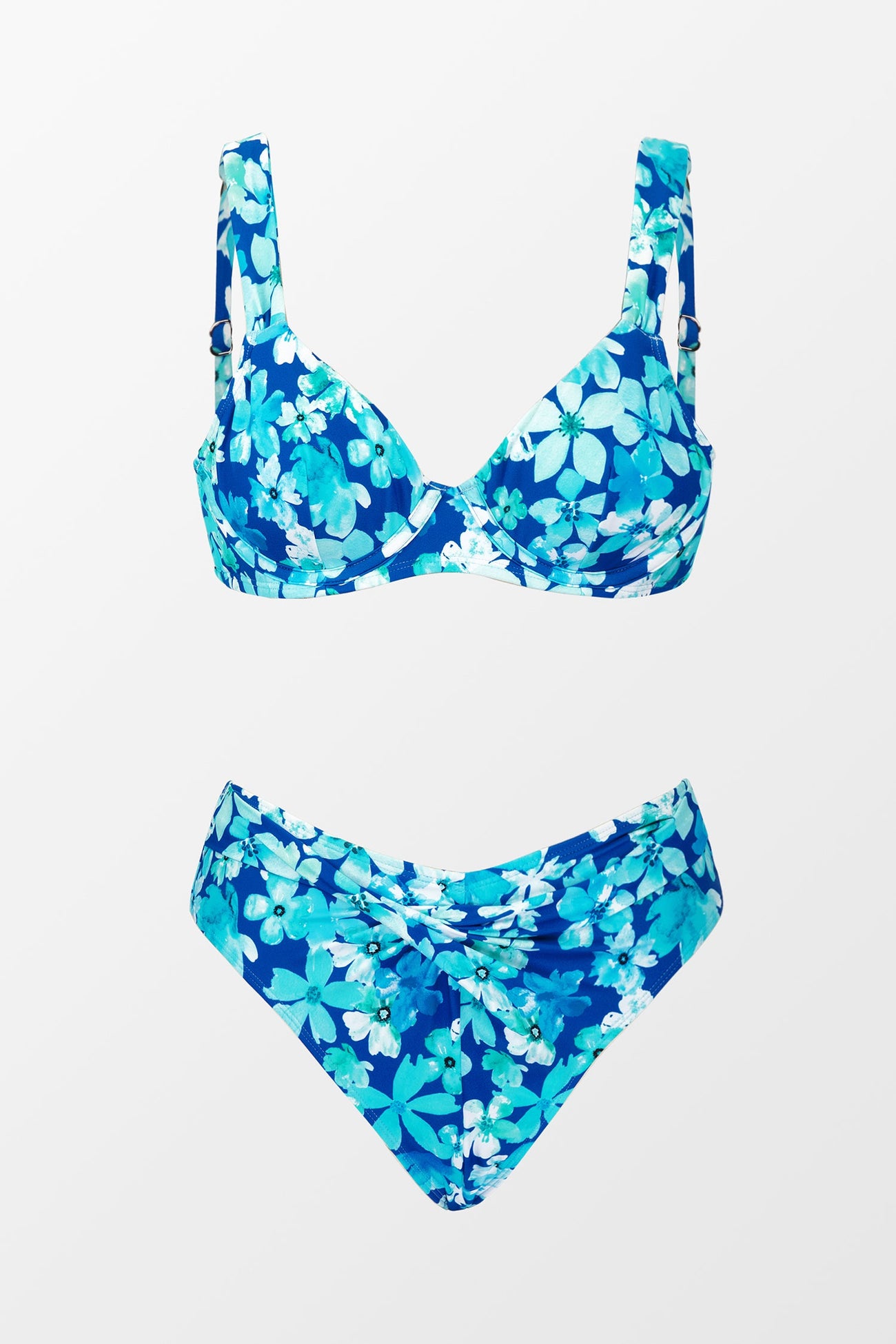 Graphic Cherry Blossoms Underwire Top & Twist Front Bikini Set