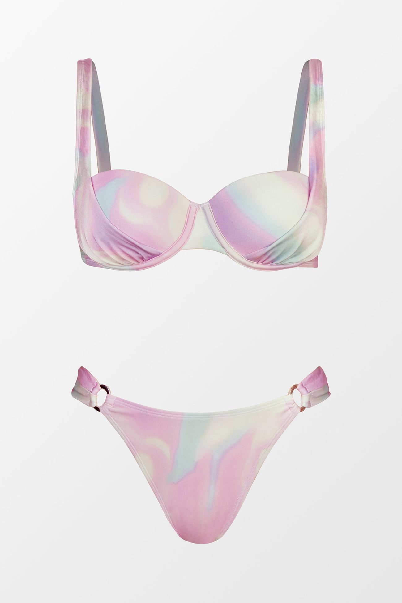 X STASSIE Abstract Abalone Molded Bra & O-Ring Bikini Set